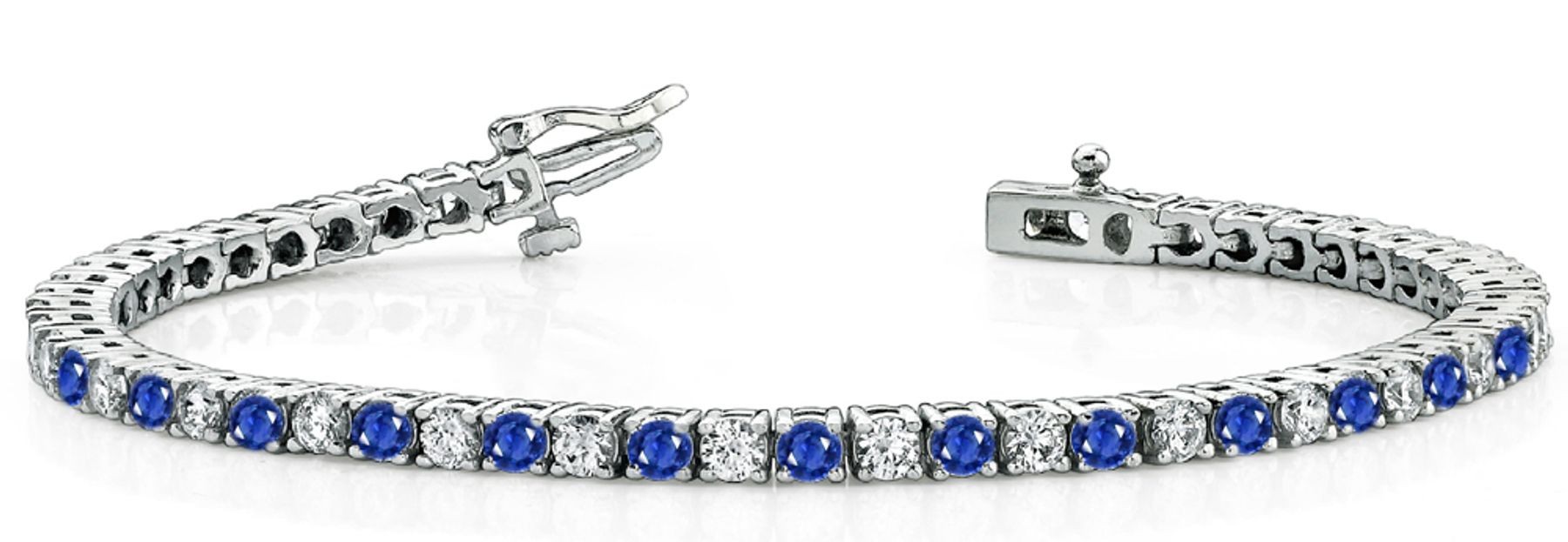 Sapphire Diamond Tennis Bracelets: Platinum Round Sapphire and Diamond Tennis Bracelet