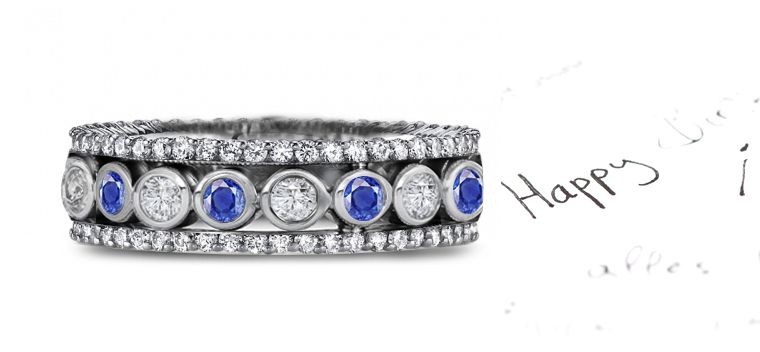 Stacked Bezel & Prong Settings with Sapphires & Diamonds