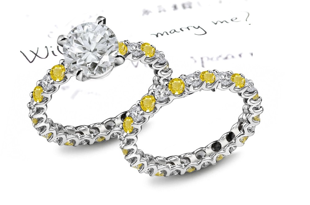 Glittering: Brand Name Designer Yellow Sapphire & Diamond Micro Pave Ring