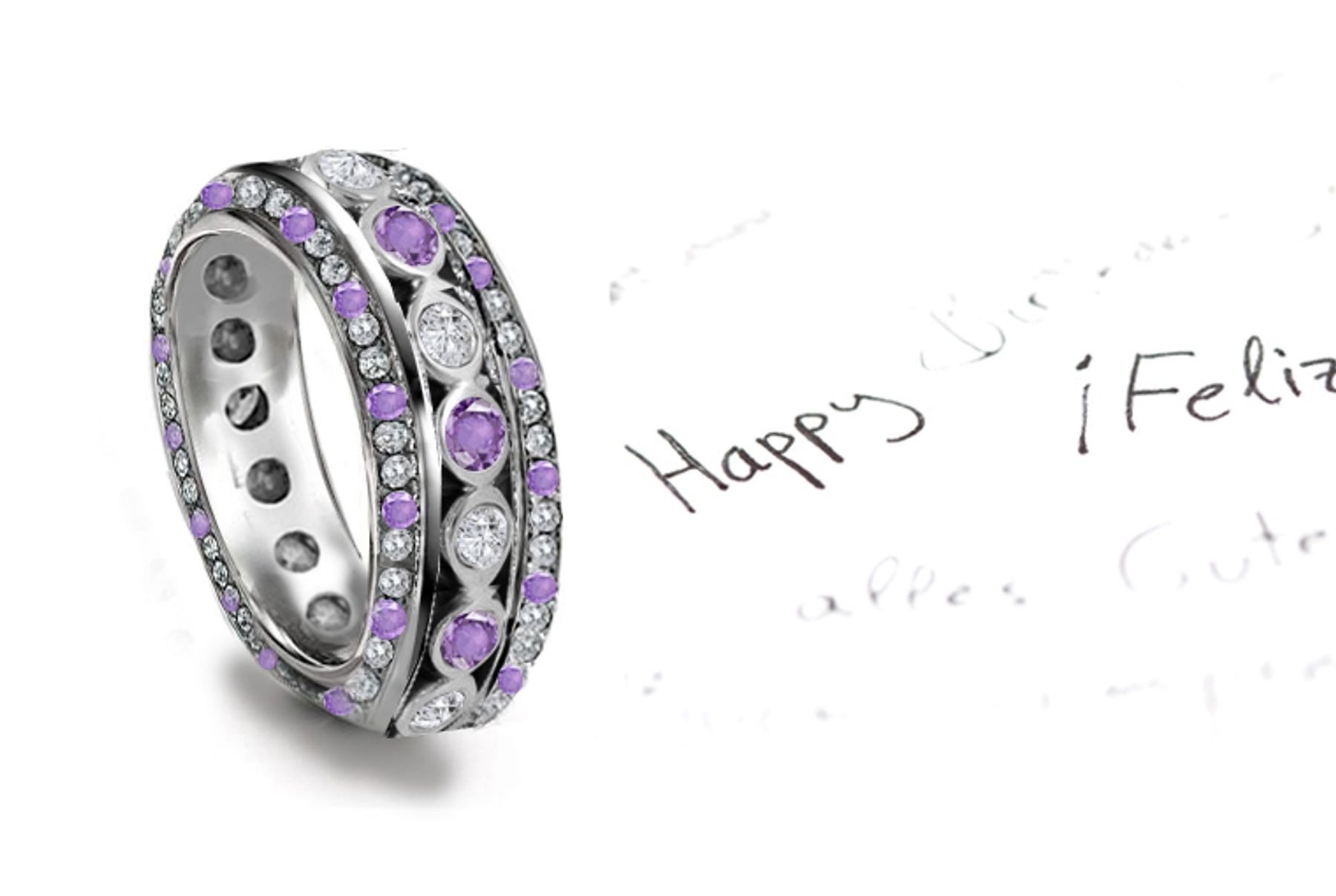 Magnificent: Sparkling Glittering Purple Sapphire Diamond Eternity Band