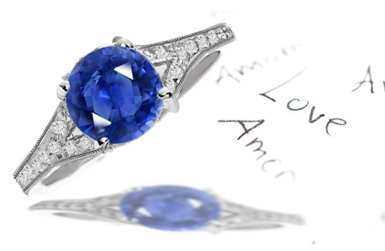 Handsome Pave Set Diamond Dark Velvety Blue Sapphire Diamond Engagement Ring
