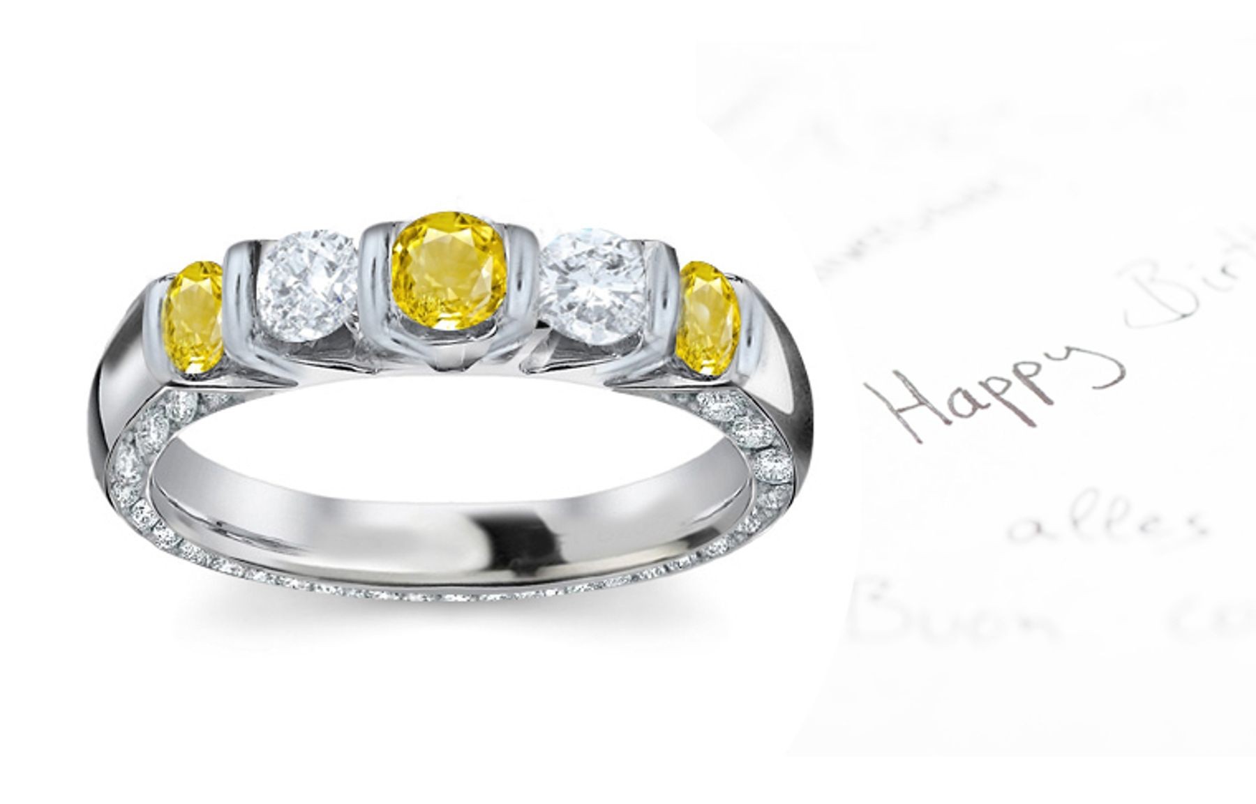 Yellow Sapphire & White Diamond Anniversary Rings