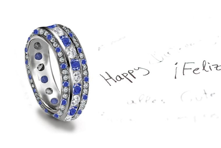 Impeccable: Large Sapphire & Brilliant Diamond Anniversary Multi-Stone Ring in Stock in Gold