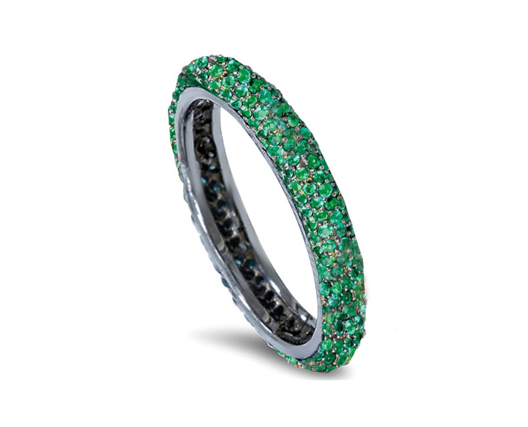 Latest Collection: Delicate Halo Micropave Side Accents Green Emeralds Eternity Wedding Anniversary Rings