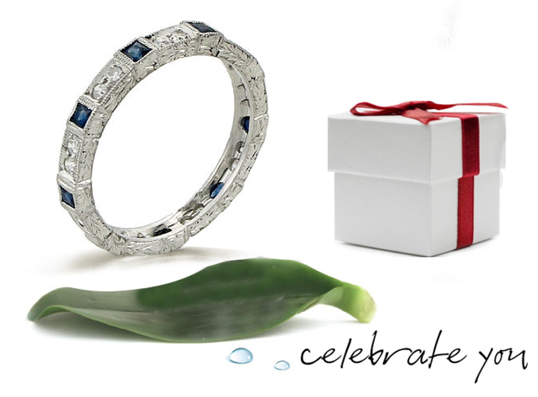 Eternity Rings: Platinum Sapphire Diamond Bezel Set Eternity Ring