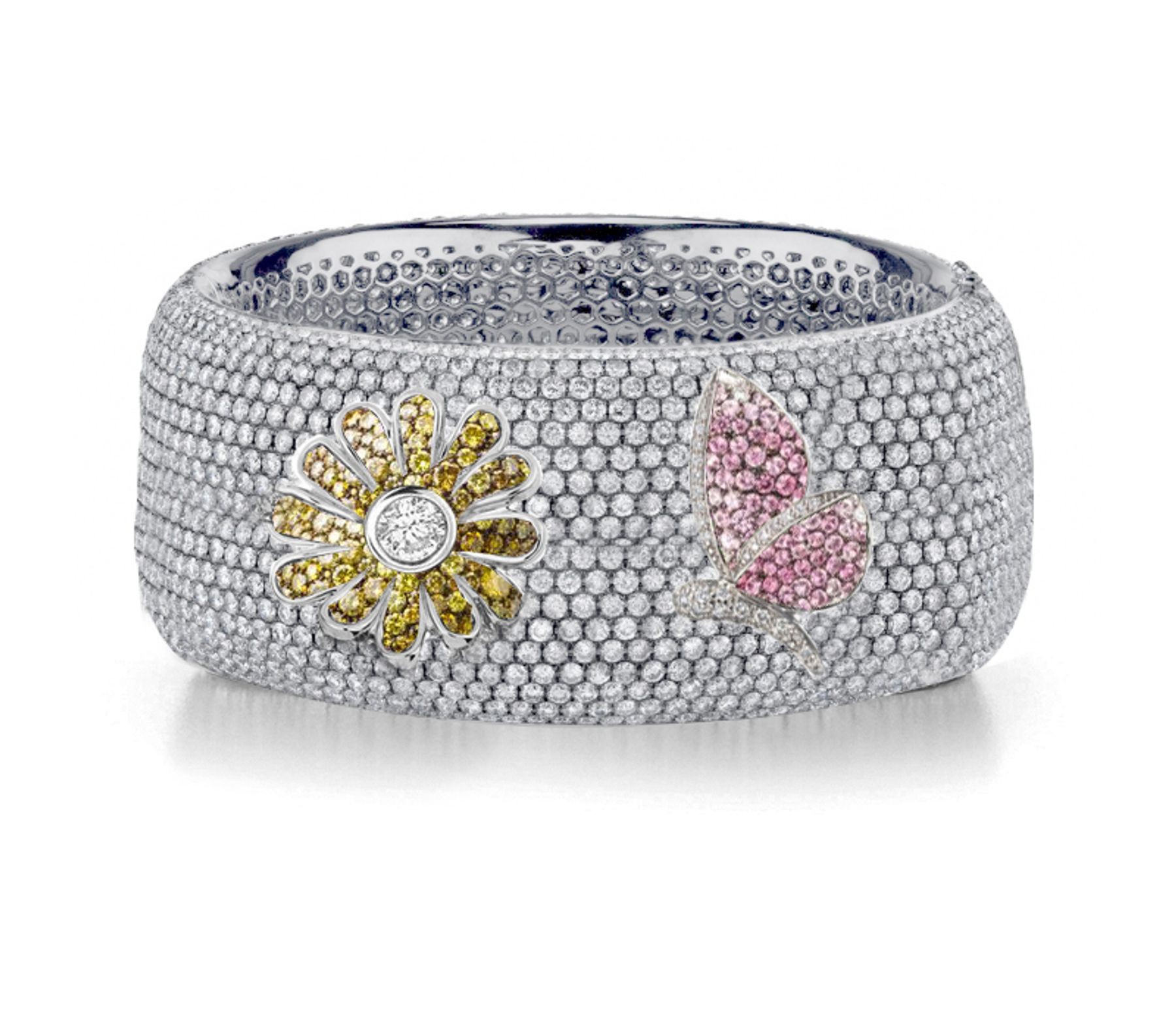 Delicate French pavee Sparkling Brilliant-Cut Round Diamonds & Vivid Multi-Colored Precious Stones Eternity Rings & Bands Featuring Butterflies, Moon & Stars