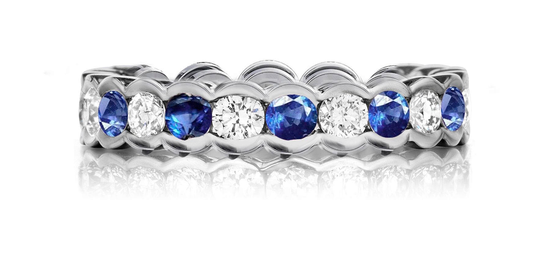 Expertly Crafted Precision Set High Quality Diamond & Sapphire Eternity Band Rings