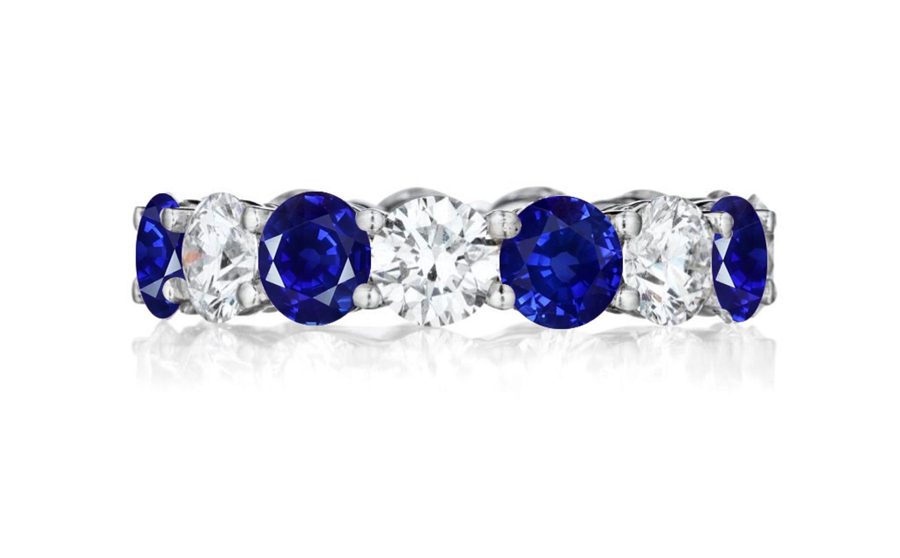 Precision Set Shared Prong Set Round Diamond & Blue Sapphire Eternity Bands