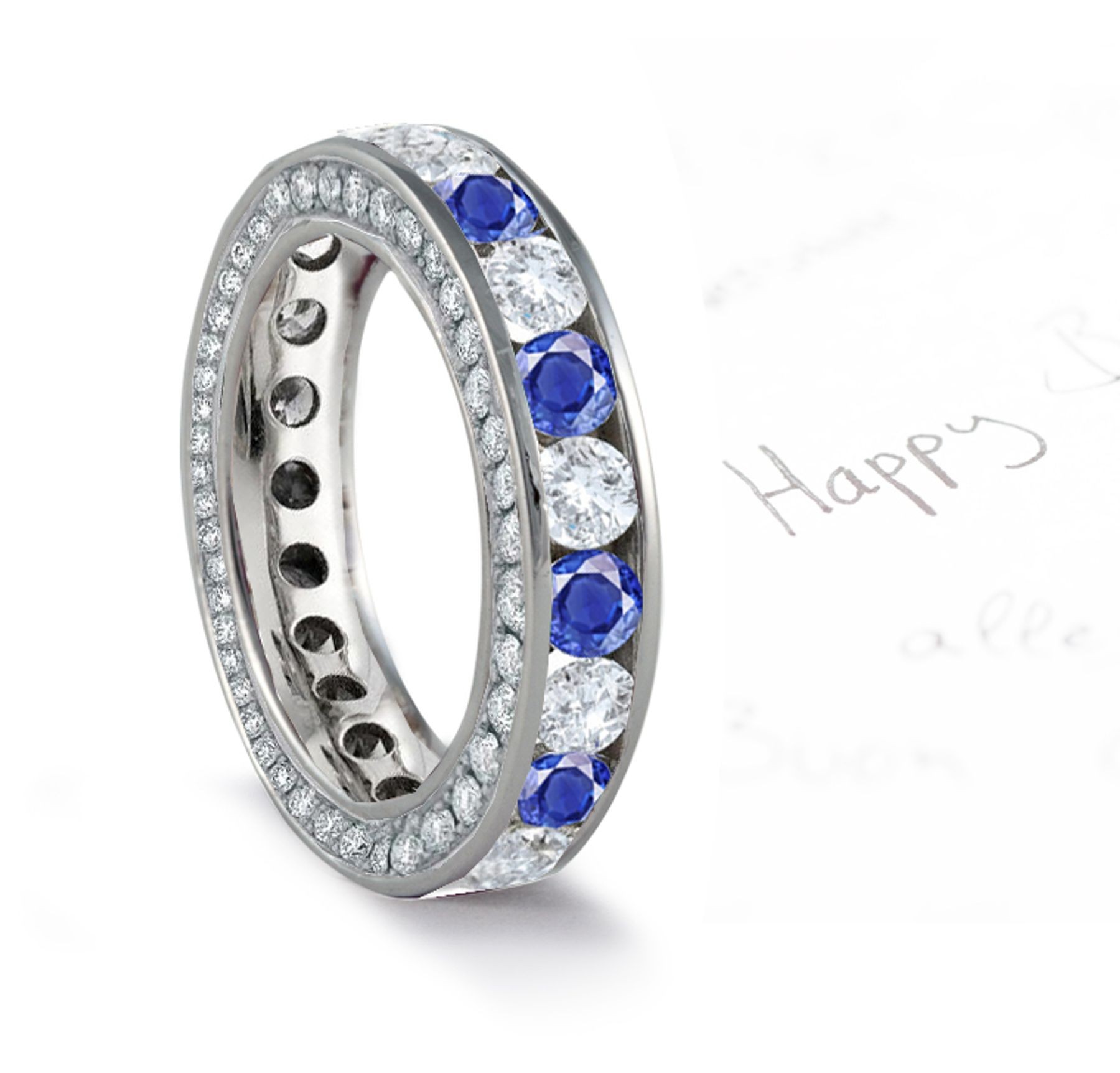 Vibrant, Vivid, Corn Flower Blue Sapphire & Diamond Halo Gold Band