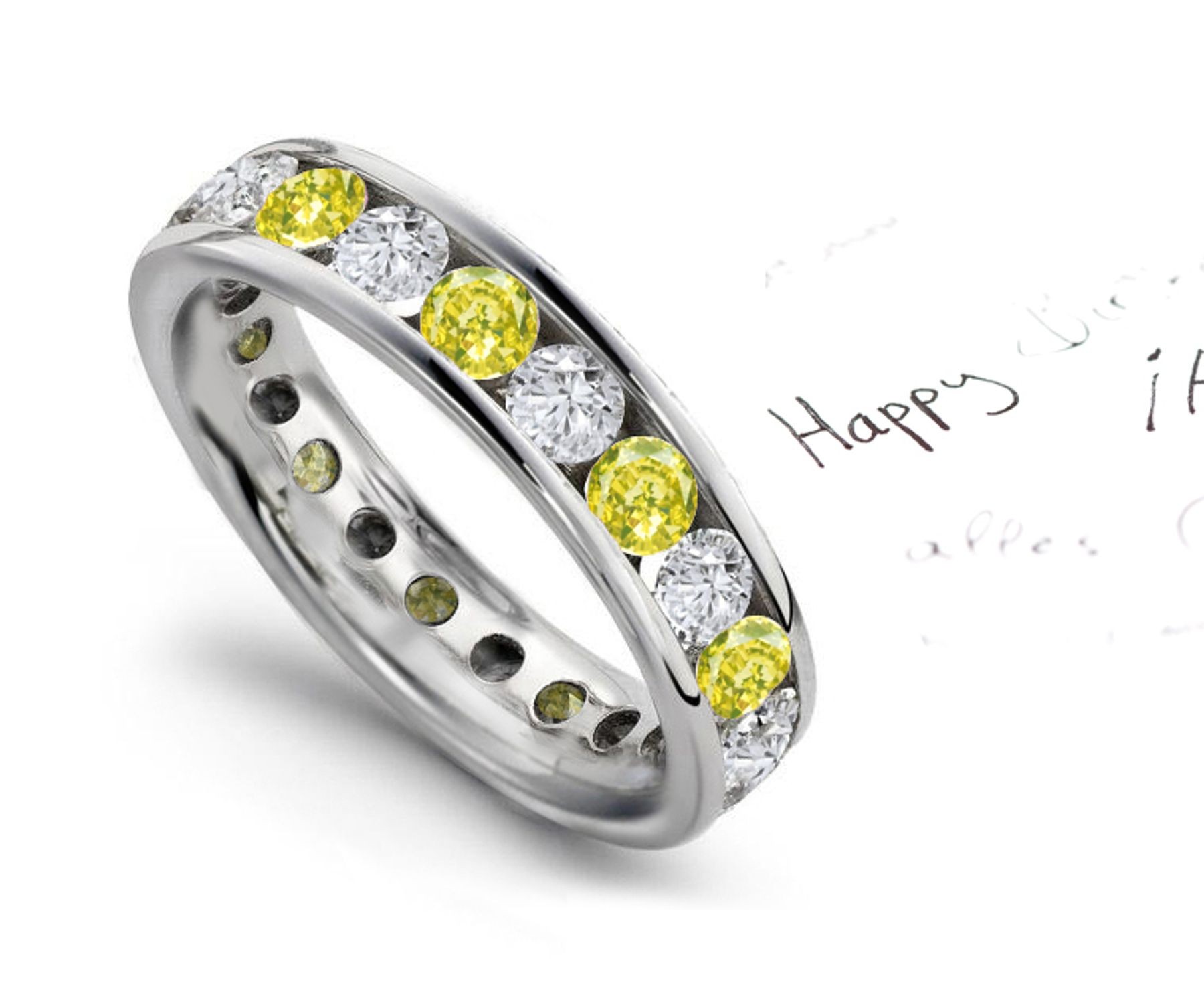 Finely Crafted: Glowing Round Yellow Diamonds & White Diamonds Band