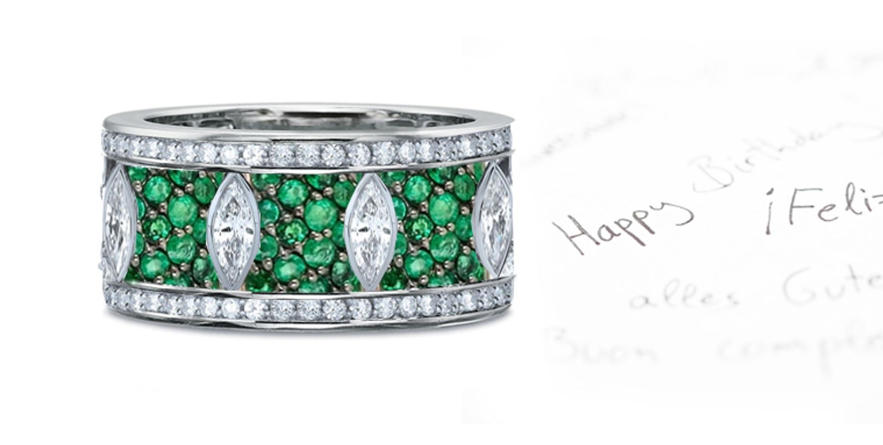 Micropaveed Diamond Emerald Navette Band