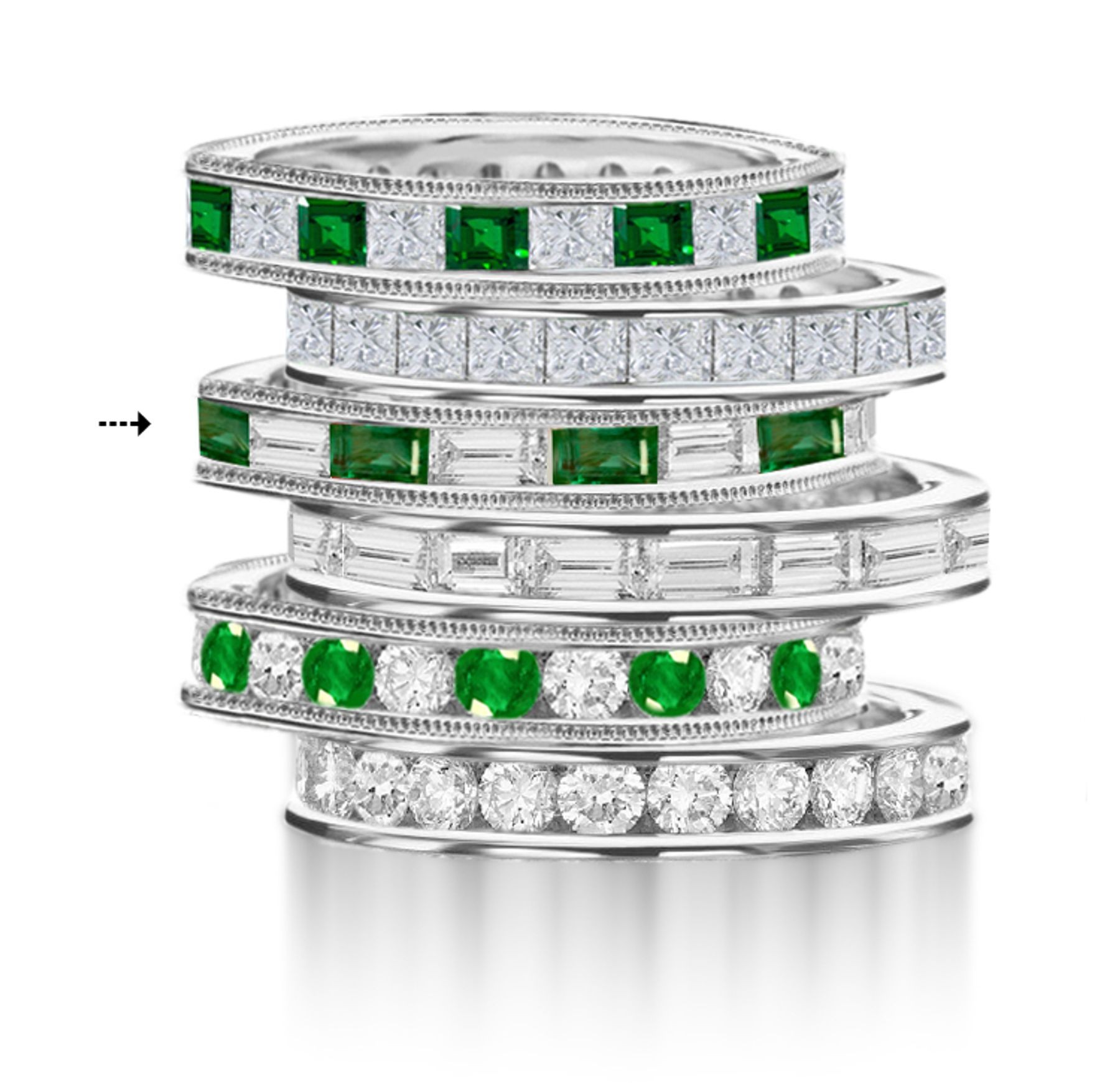 Milgrain Edge Diamond & Emerald Eternity Band