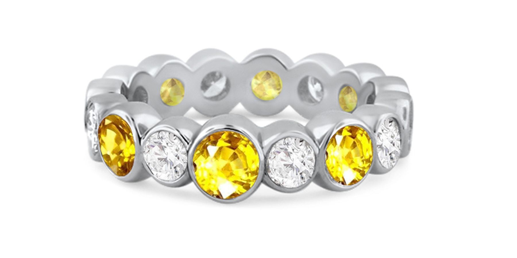 Shop Fine Quality Made To Order Round Bezel Set Diamond & Yellow Sapphire Eternity Style Wedding & Anniversary Rings
