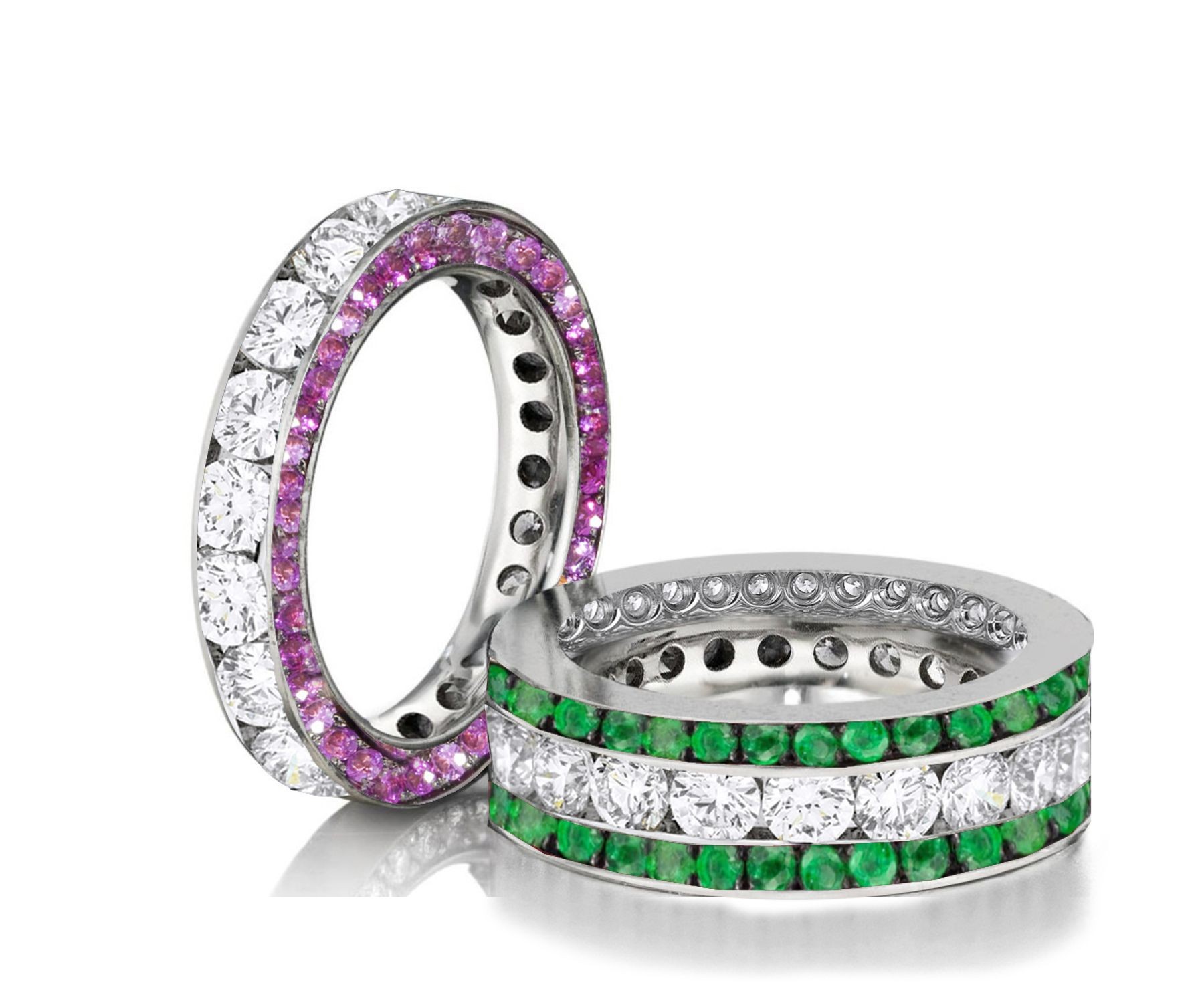Made to Order Great Selection of Channel Set Brilliant Cut Round Diamonds Emeralds & Pink Sapphires Eternity Rings & Bands