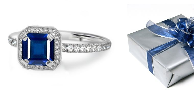 Art Deco Diamond Sapphire Engagement Ring Size 3 to 9