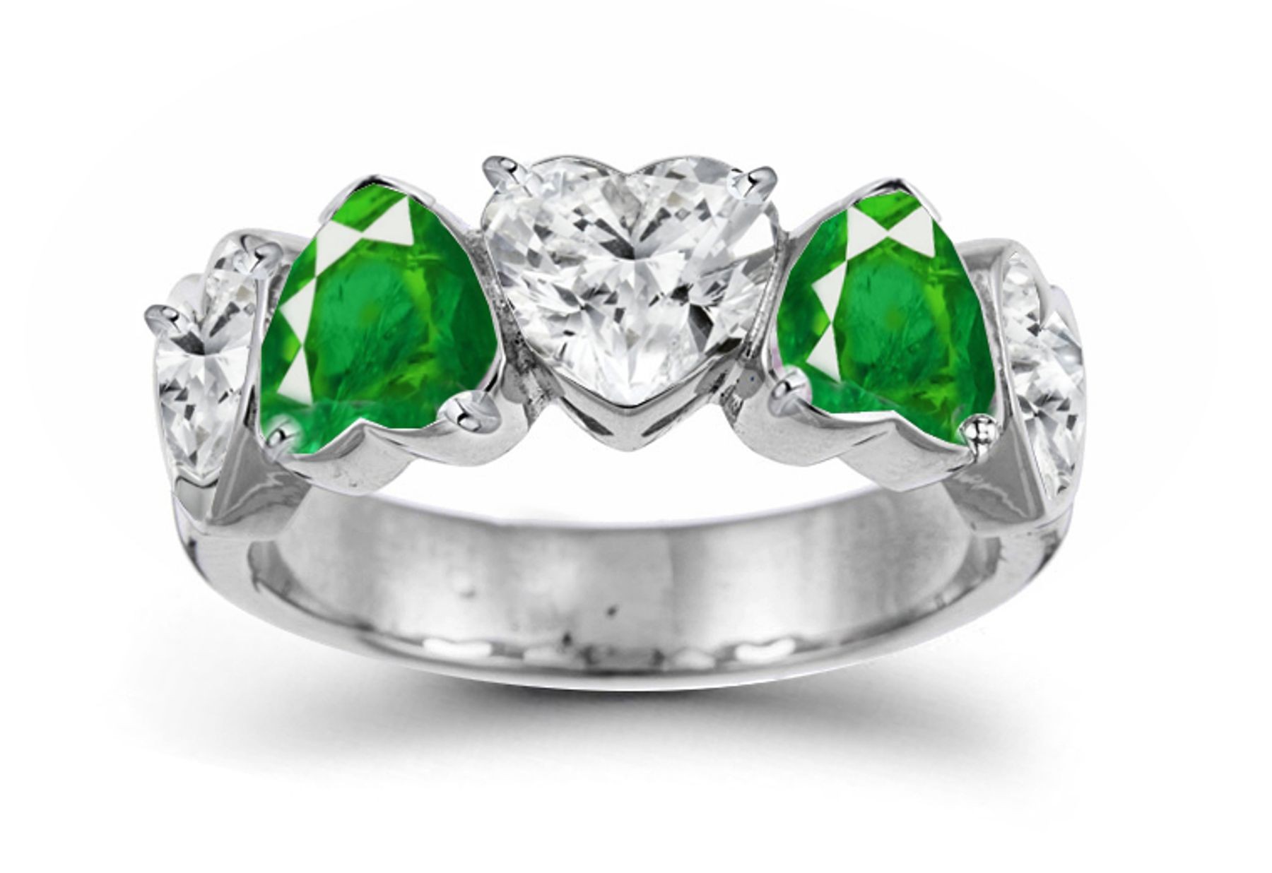 Heart to Heart: Heart Emerald & Diamond Five Stone Ring in 14k Gold