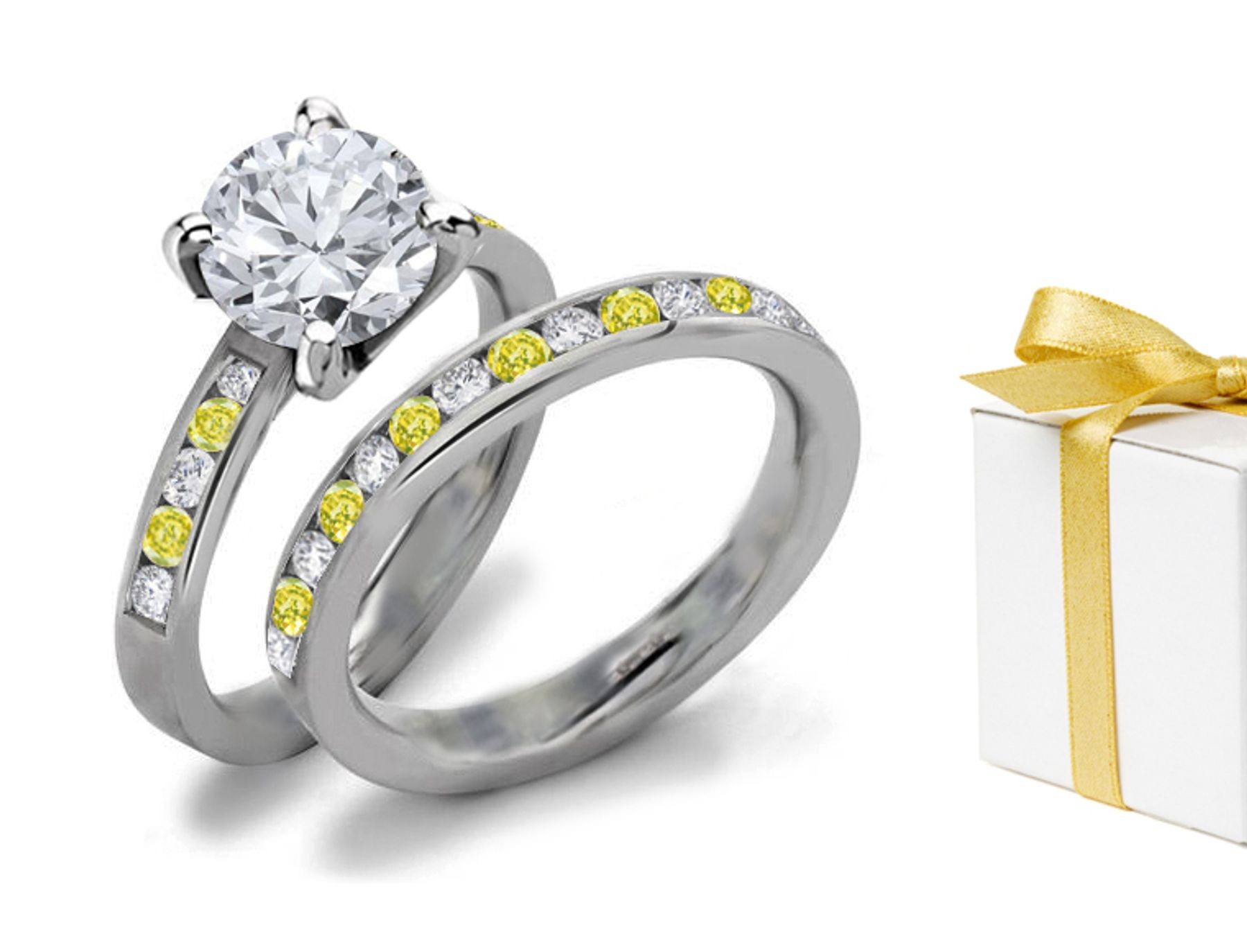 Yellow Diamond & White Diamond Fancy Rings