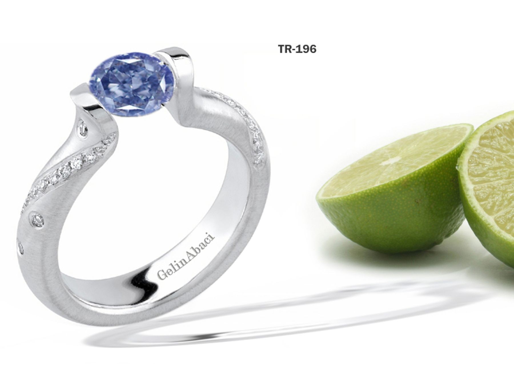 Contemporary High Quality Designer Blue Colored Diamond Tension Set Engagement Rings