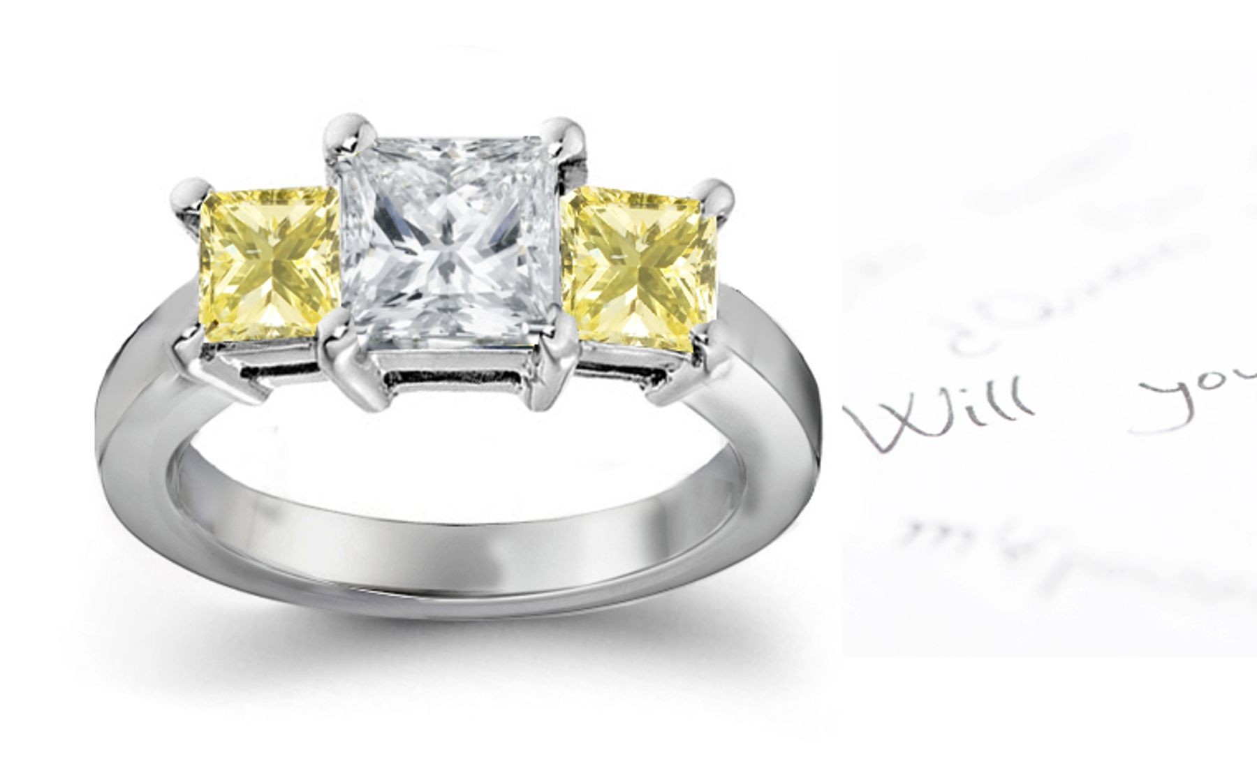 Premier Colored Diamonds Designer Collection - Yellow Colored Diamonds & White Diamonds Fancy Diamond Three Stone Engagement Rings