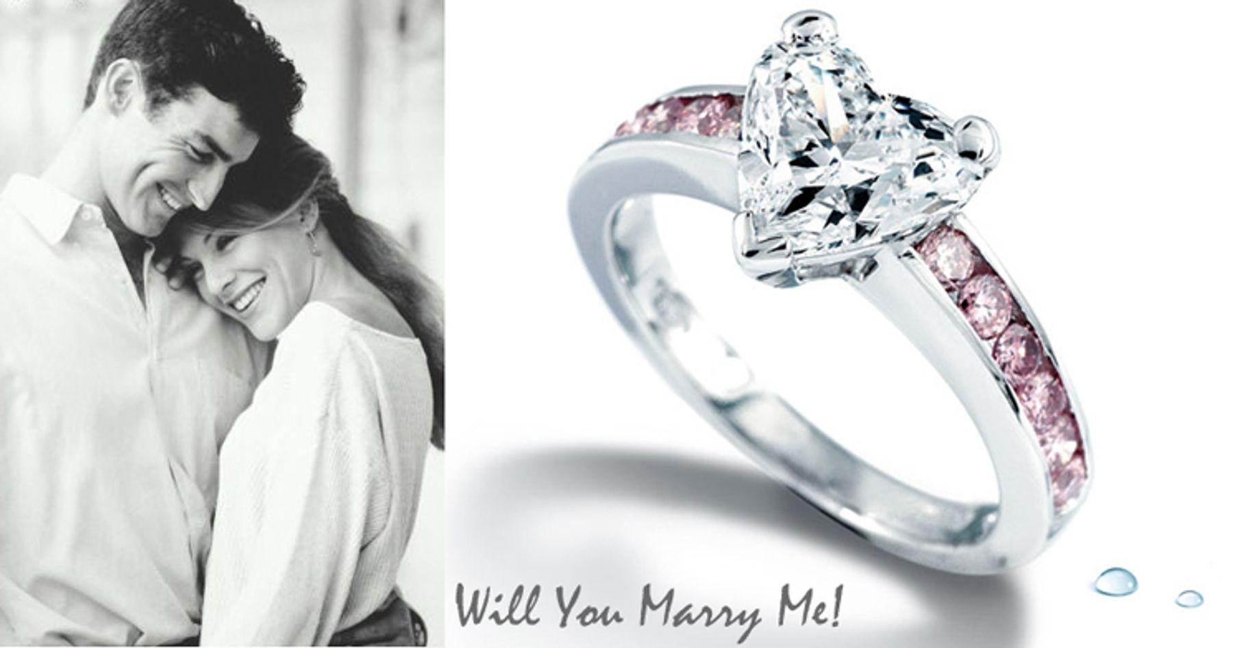 Pink Diamond Rings: Platinum Pink Round Diamond and White Heart Diamond Engagement Rings