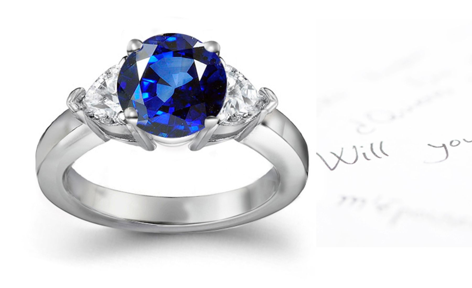 Precious Promises Stylish Heart Blue Sapphire and Round Diamond Ring. 