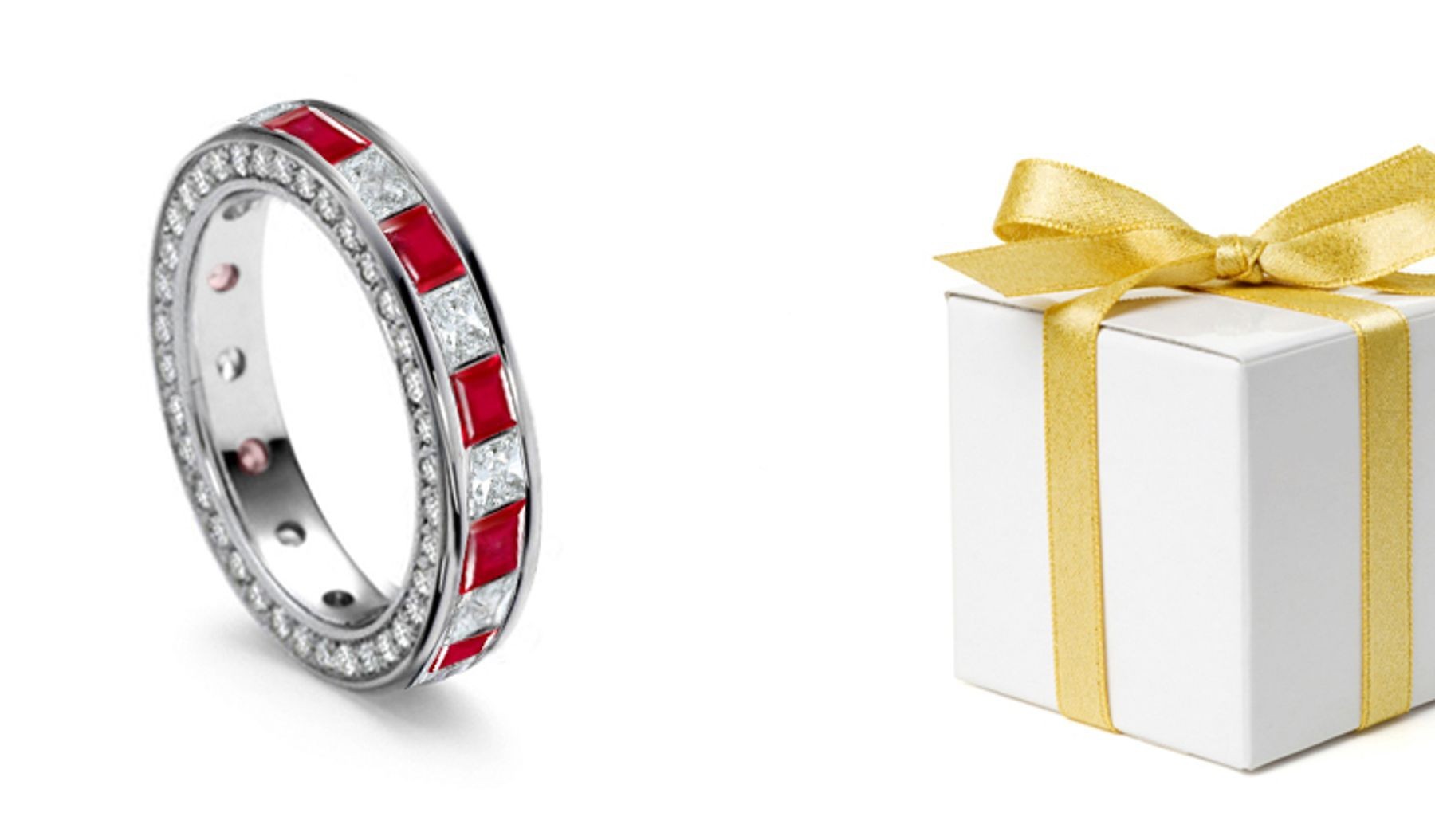 Understated Elegance: Princess Cut Diamond & Ruby Eternity Ring