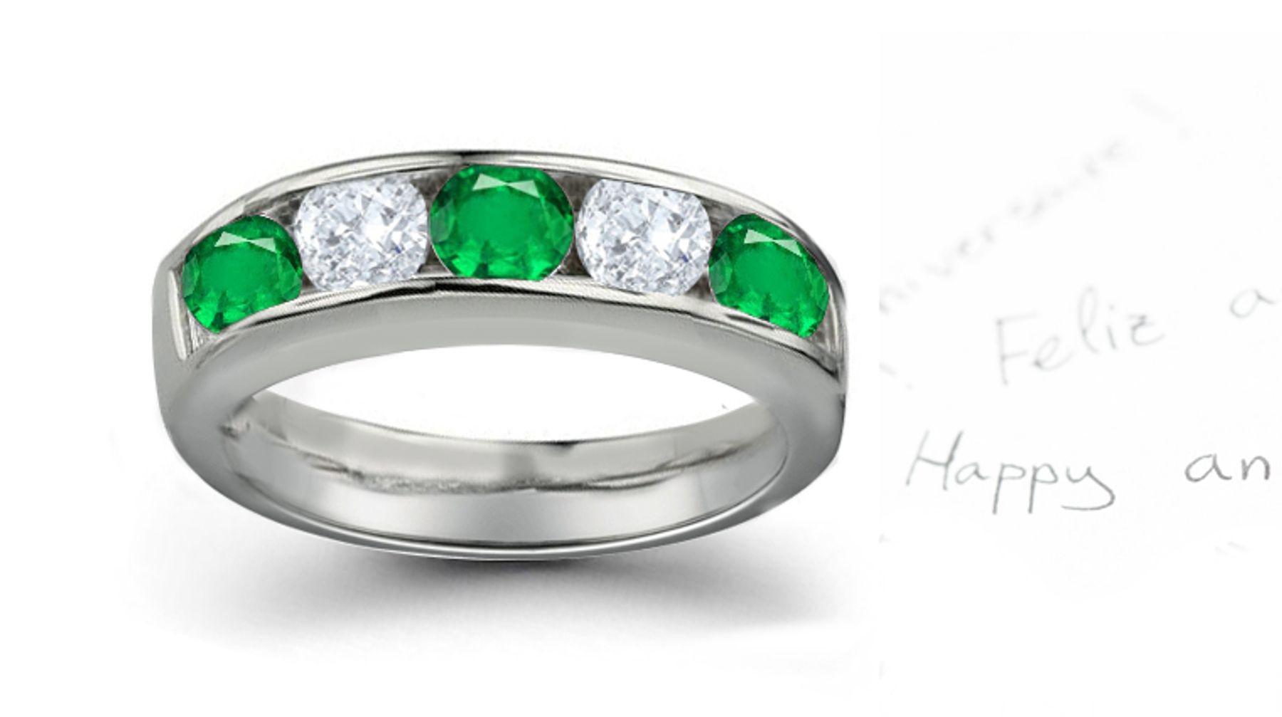 Strikingly Elegant: 5 Stone Emerald & Diamond Mens Anniversary Band