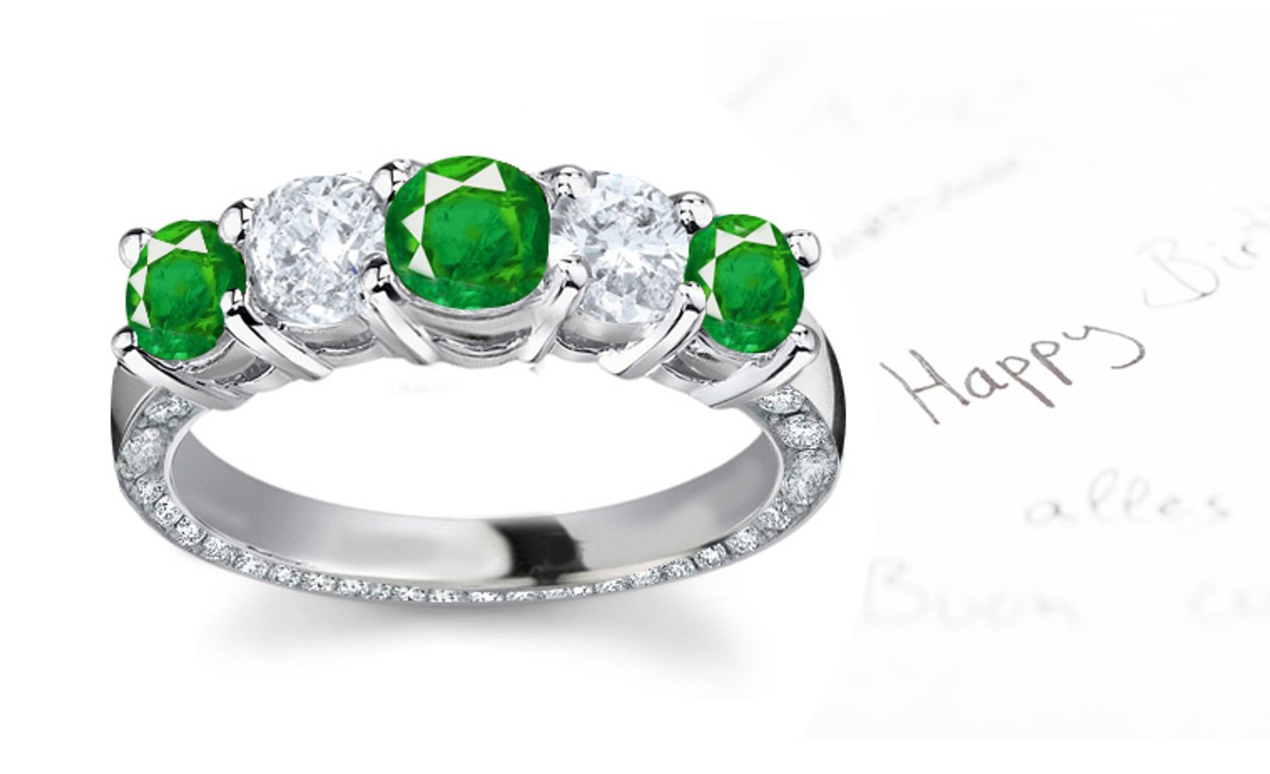 Designer 5 Stone Diamond & Emerald Halo Anniversary Band