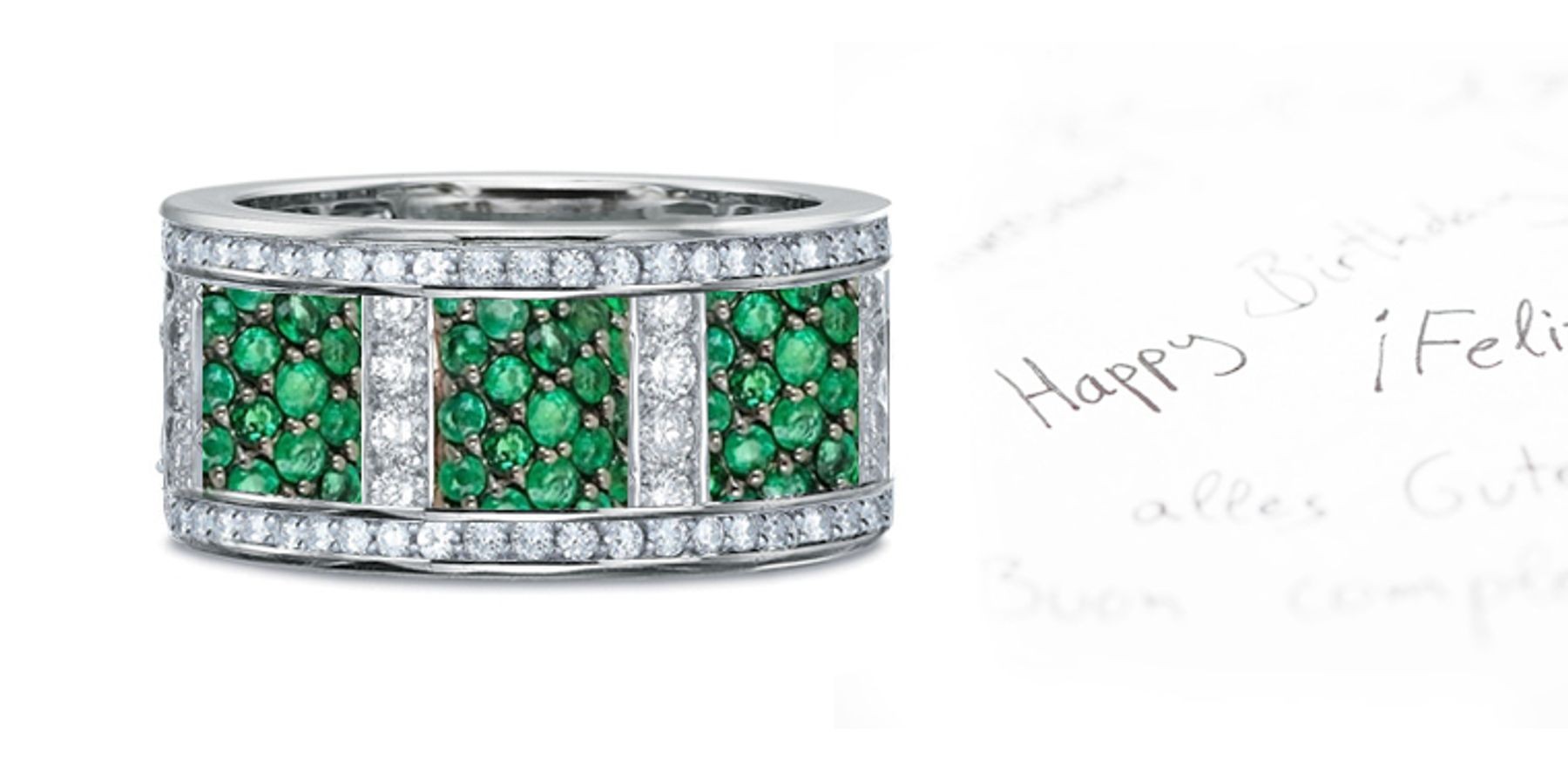 Micropaveed Diamond Emerald Geometric Band