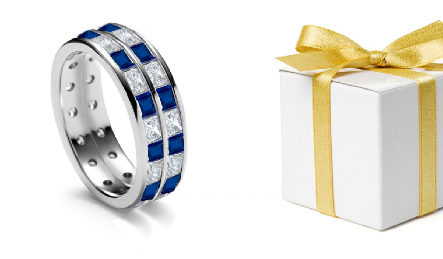 Harmony: Gold Stacked Princess Diamond & Sapphire Eternity Band