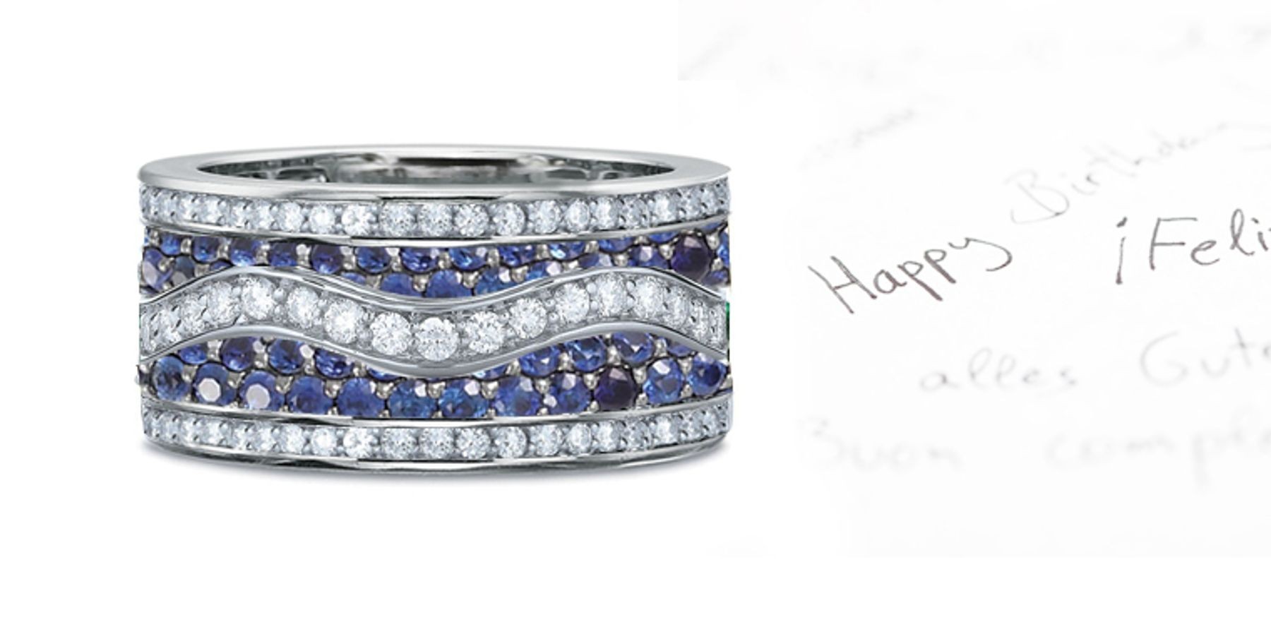 Micropavee Blue Sapphire & Diamond Special Design Open Work Wave Band