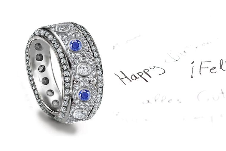 Art Deco Sapphire Diamond Bezel Set Platinum & Gold Band