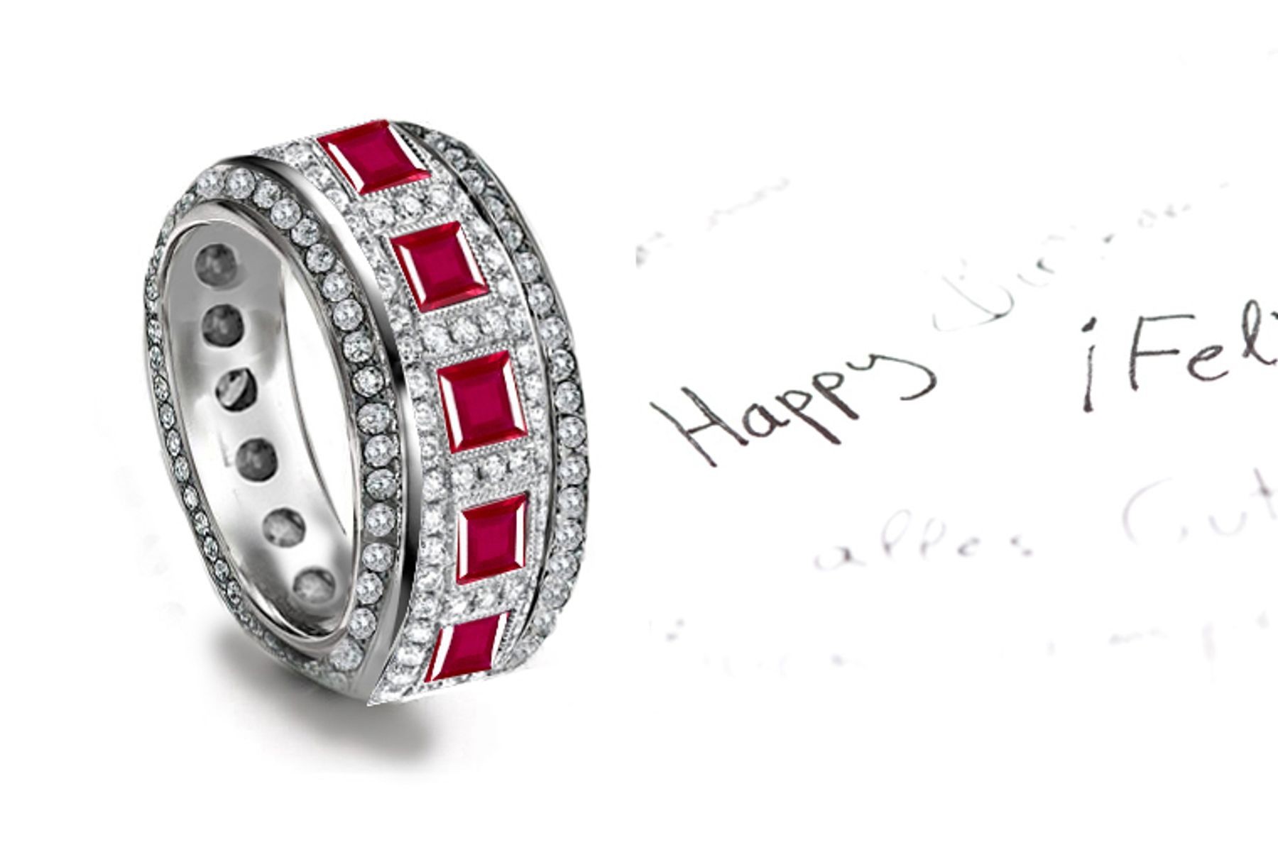 Pigeon Red: Sparkling Glittering Designer Ruby Diamond Eternity Band