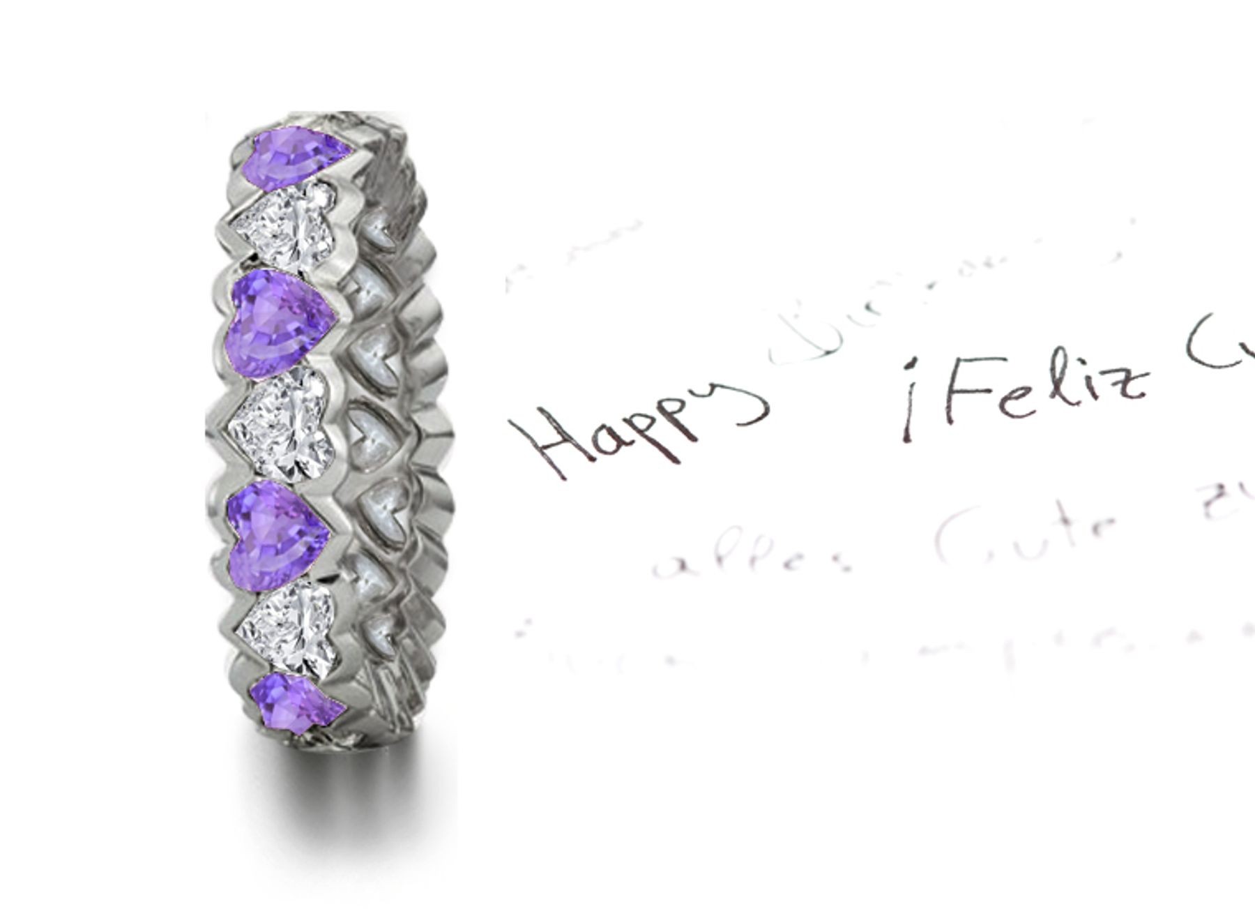 Unique Heart Purple Sapphires & Diamonds Eternity Ring