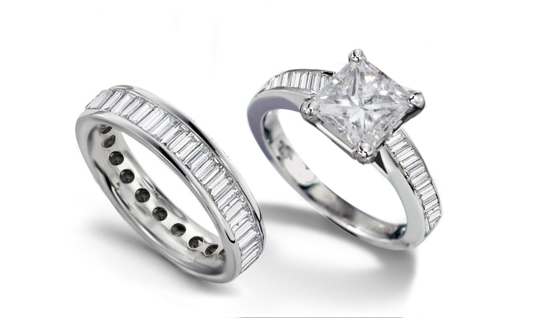 Designer  Princess Cut & Baguette Cut Diamond Engagement Ring & Band