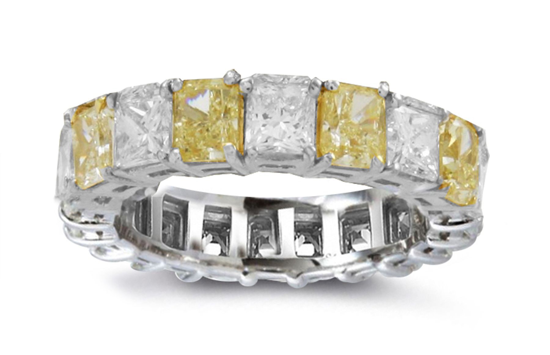 Emerald Cut Yellow Diamond & White Emerald Cut Diamond Wedding Ring