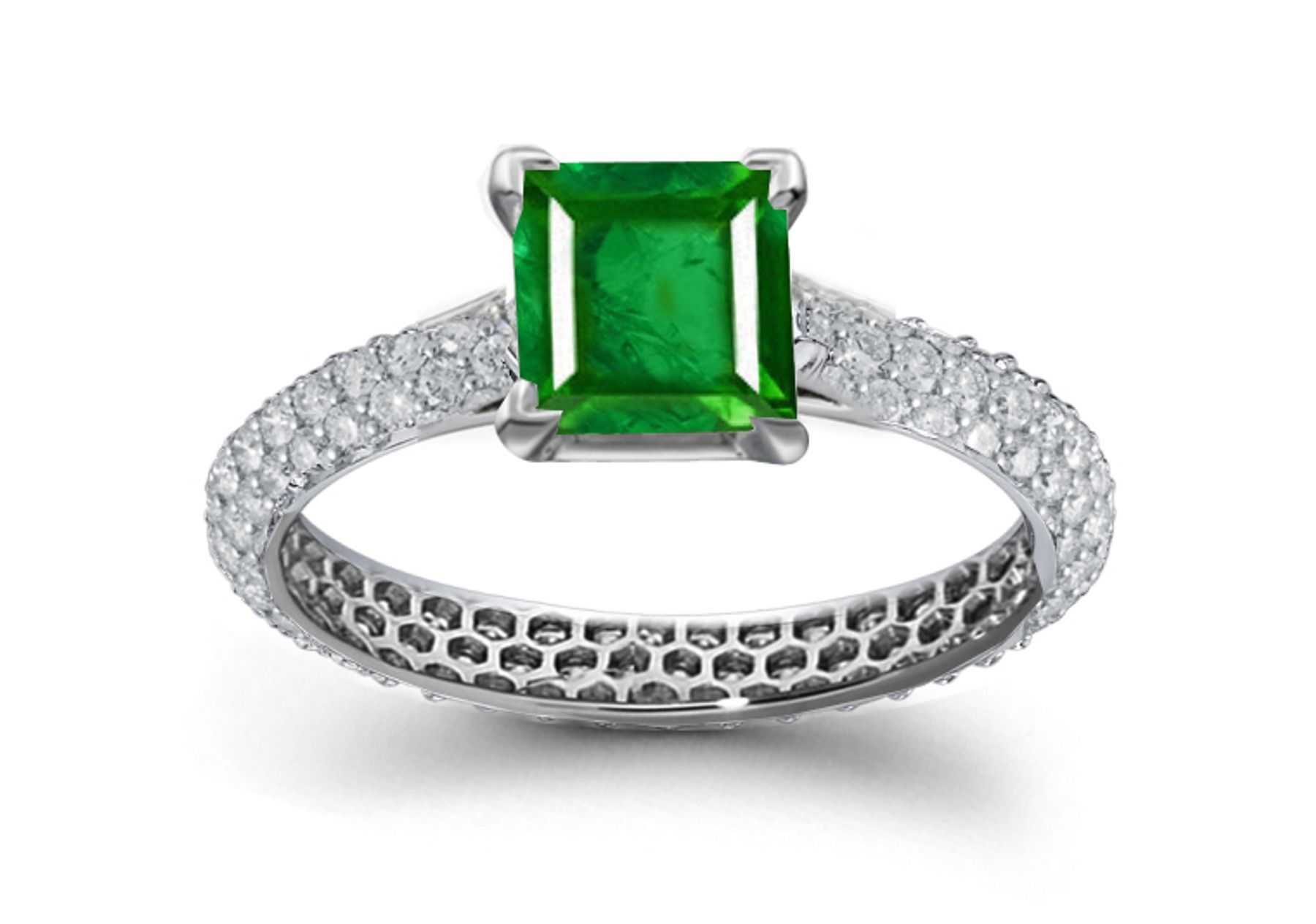 Deeply Saturated Round Emerald Cut Micropav Diamond Band in 14k Golden Yellow Gold