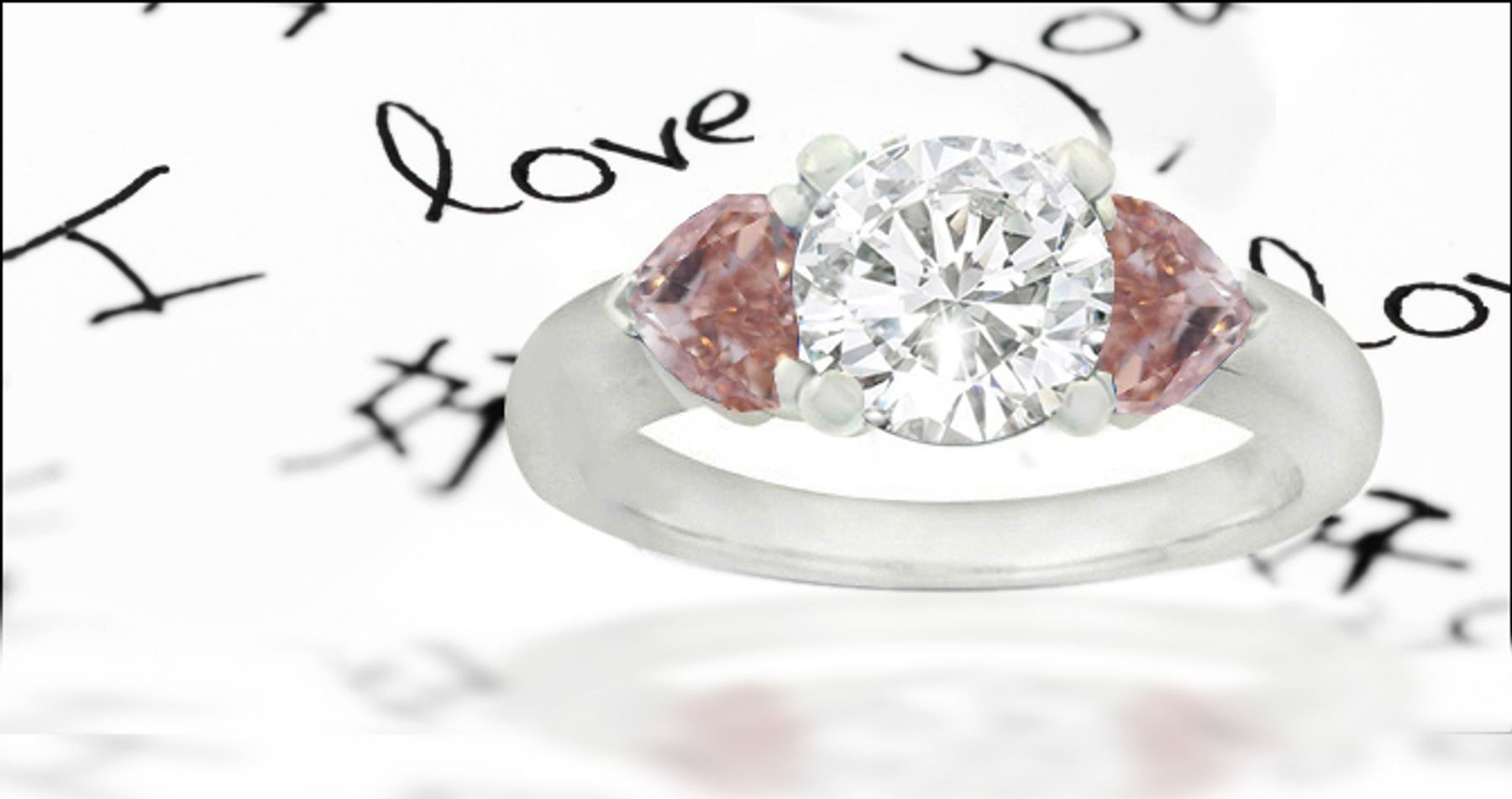 Premier Colored Diamonds Designer Collection Pink Colored Diamonds & White Diamonds Fancy Diamond Three Stone Engagement Rings