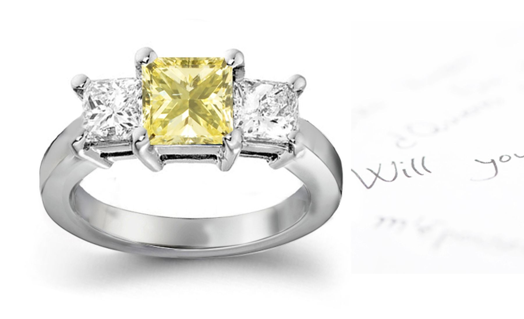 Premier Colored Diamonds Designer Collection - Yellow Colored Diamonds & White Diamonds Fancy Diamond Three Stone Engagement Rings