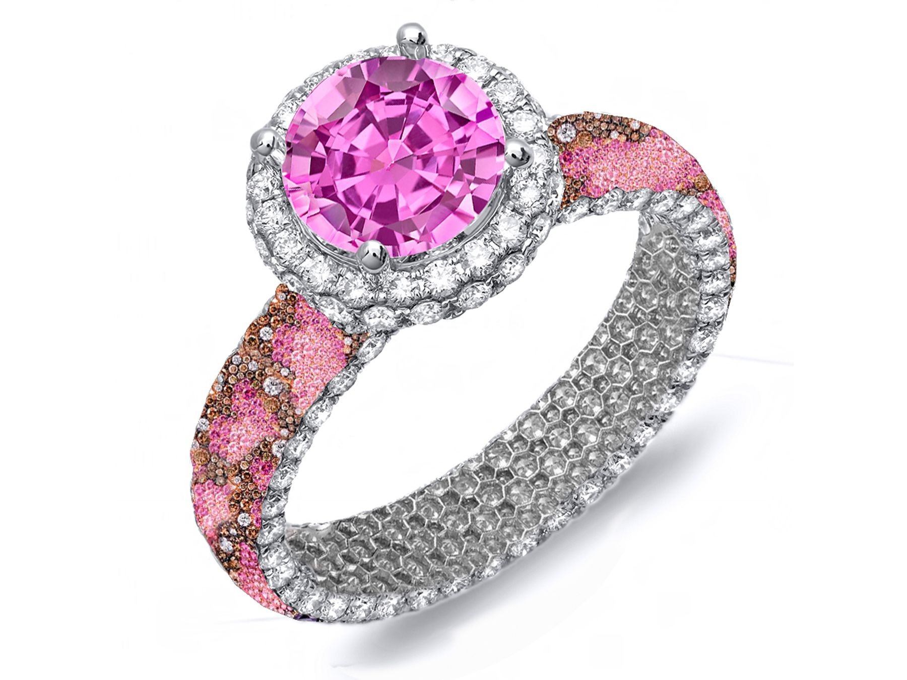 Made To Order Delicate Micro Pave Cluster Diamond & Multi-Colored Precious Stones Rubies, Emeralds & Sapphires