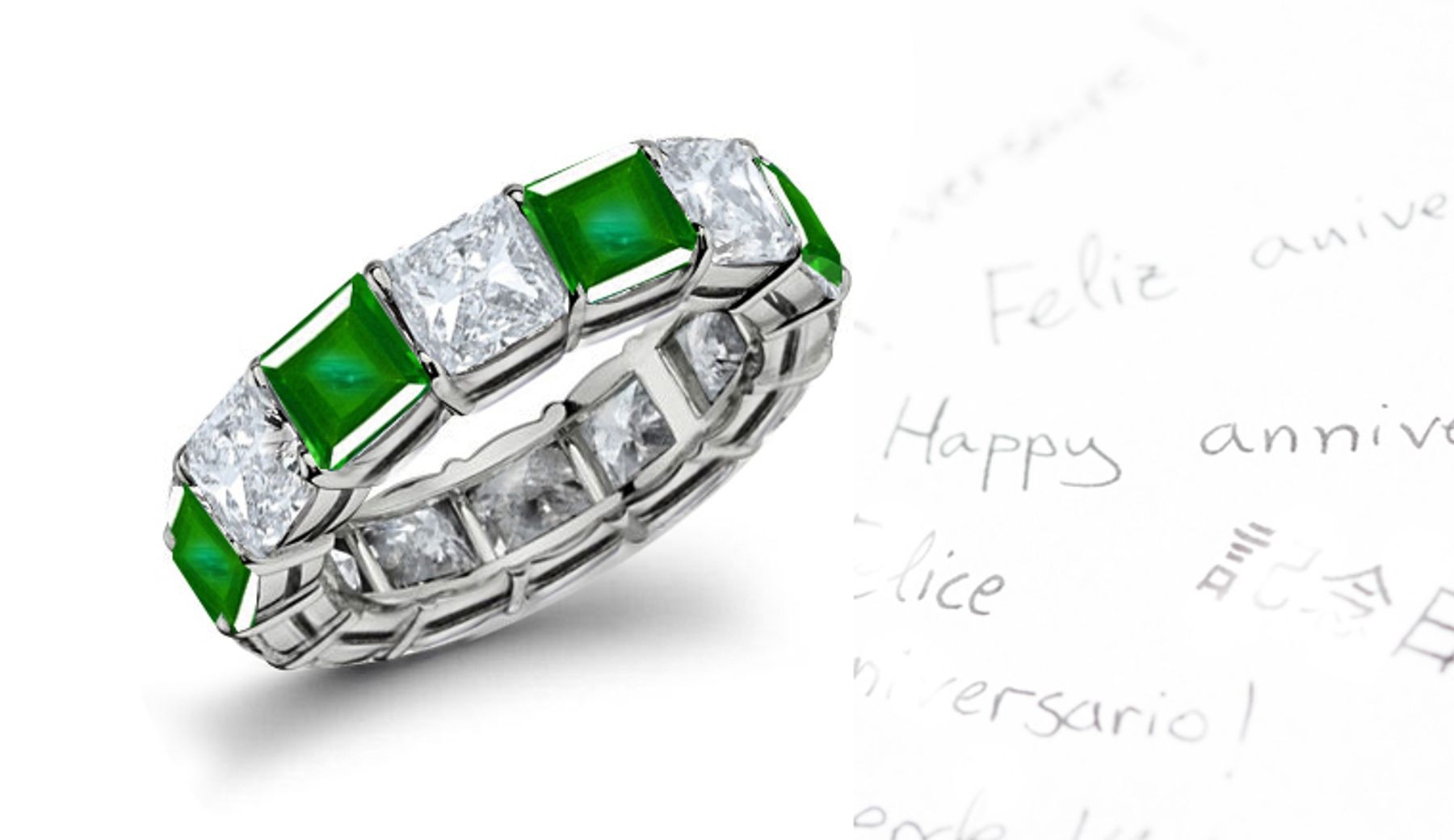 Gliding, Sliding: Princess Cut Diamond Emerald Eternity Gold Band 1-5 cts