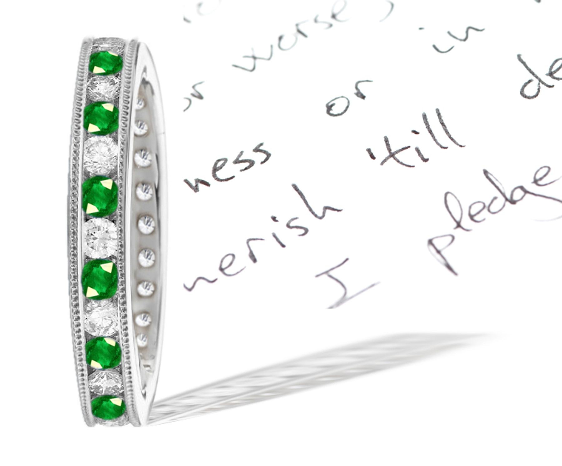 May Birthstone Emerald & Diamond Anniversary Band in Gold