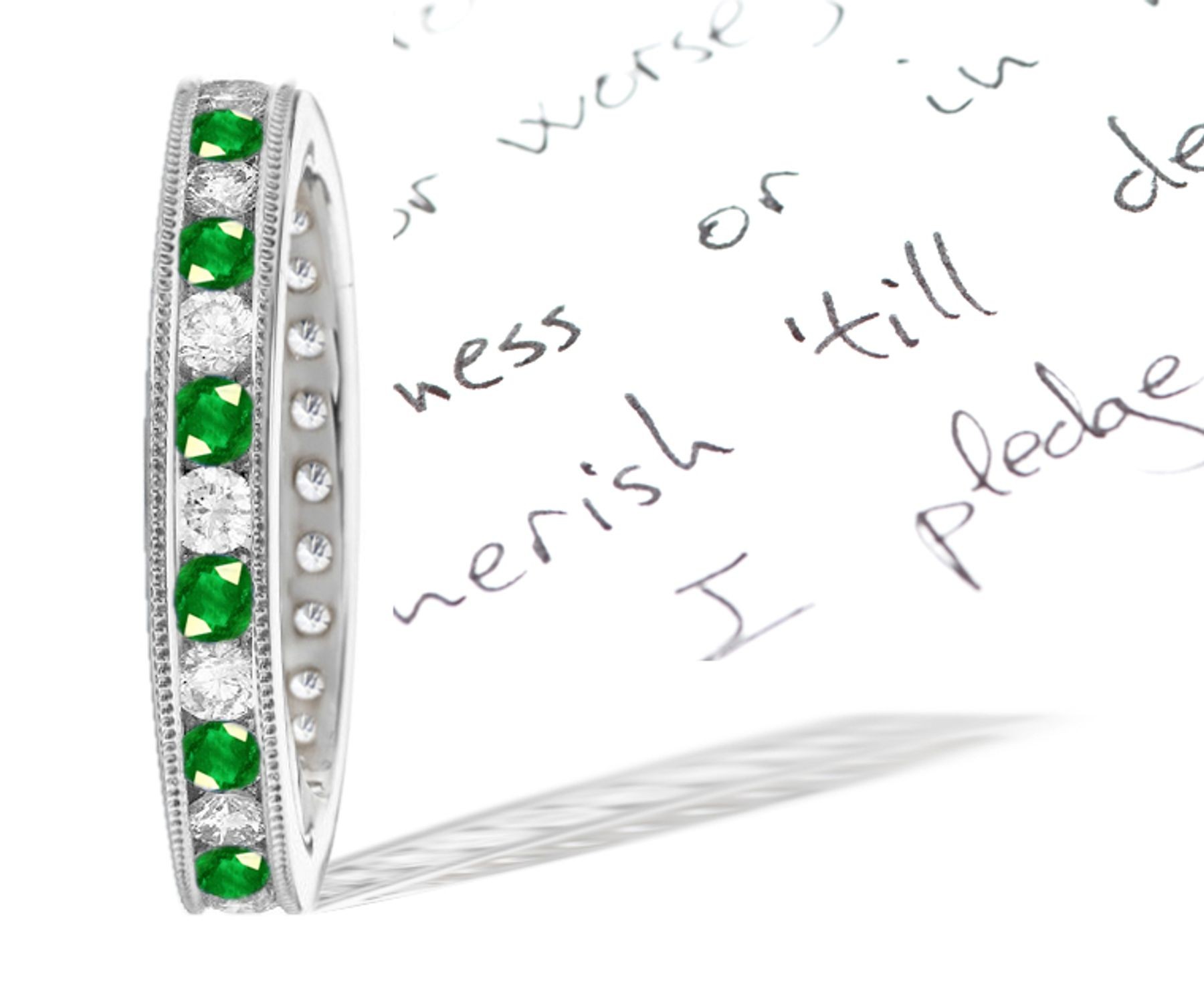 May Birthstone Emerald & Diamond Anniversary Band in Gold