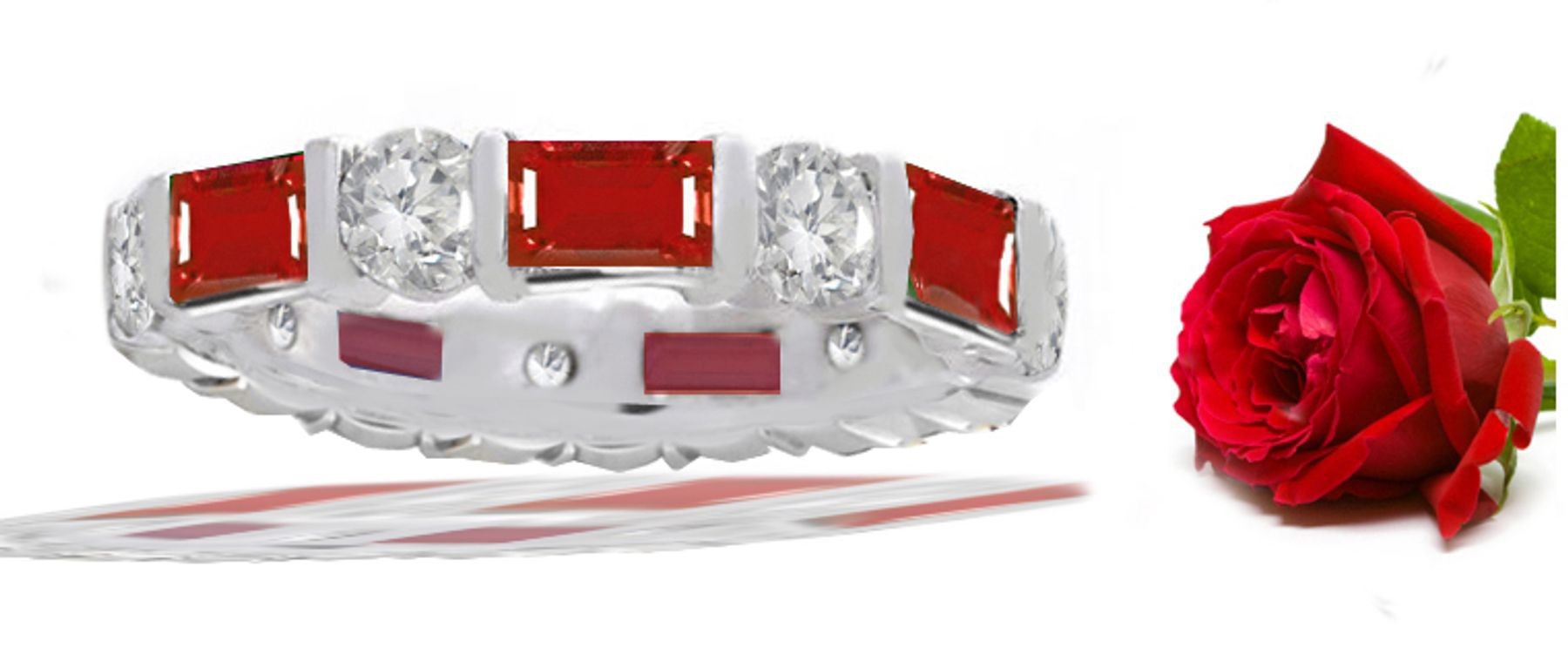 Baguette Ruby & Round Diamond Eternity Ring in Platinum & Gold