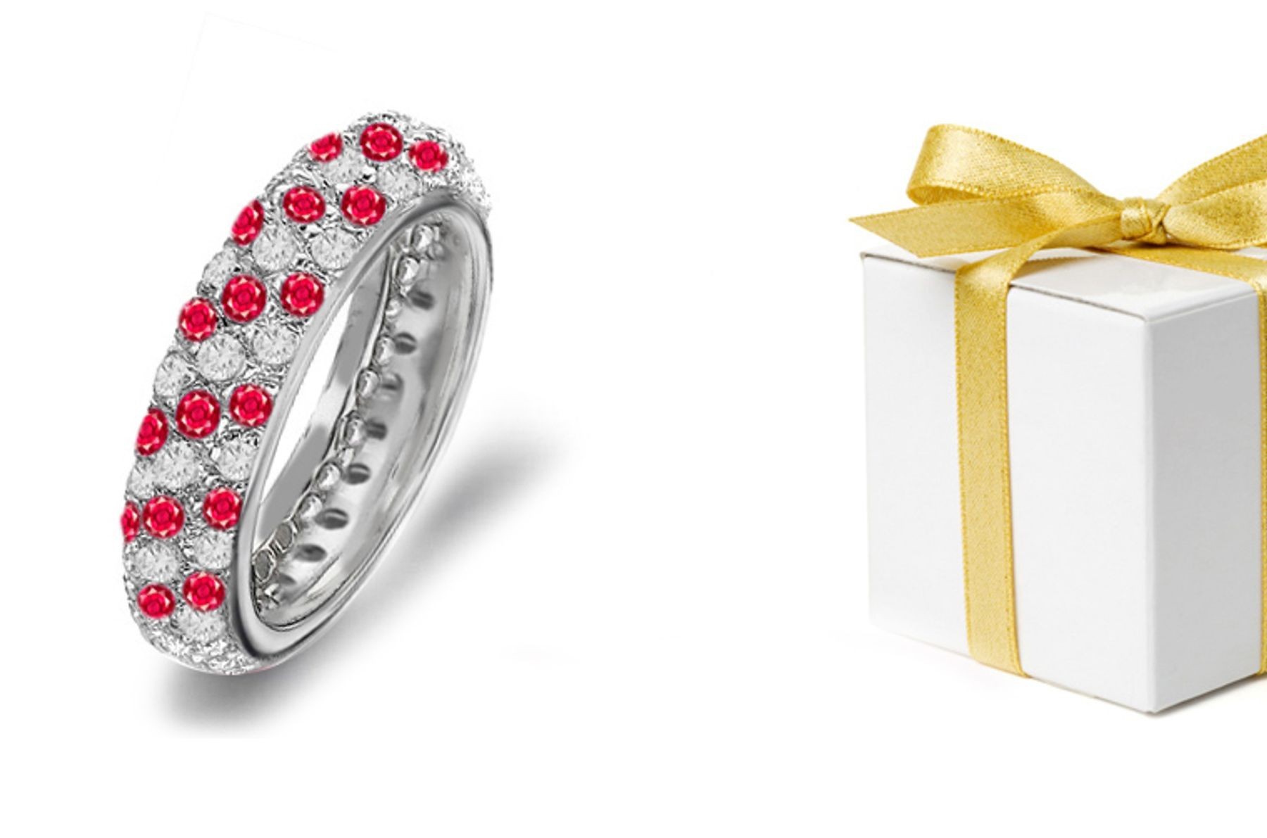 View Blood Red Micropavee Ruby Diamond Eternity Band in Gold & Choodse Options