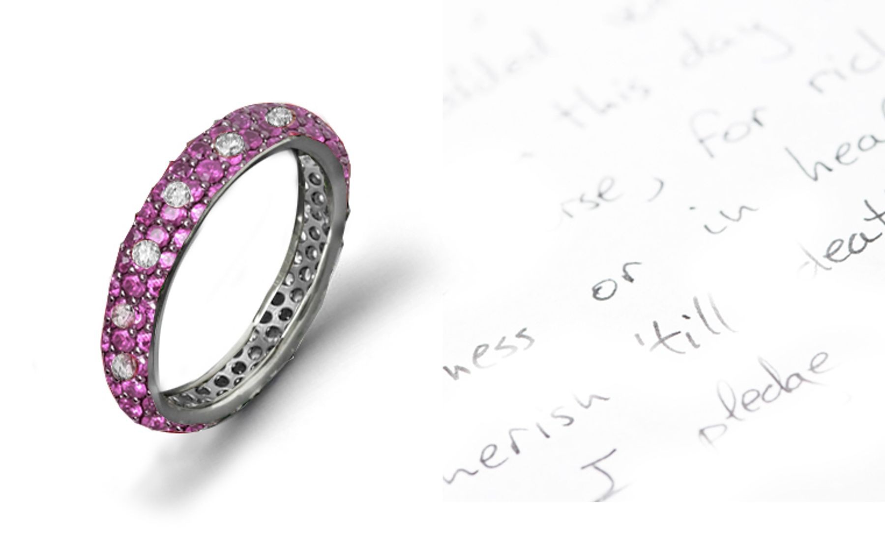 Delicate Micropavee Pink Sapphire Diamond Eternity Platinum Band