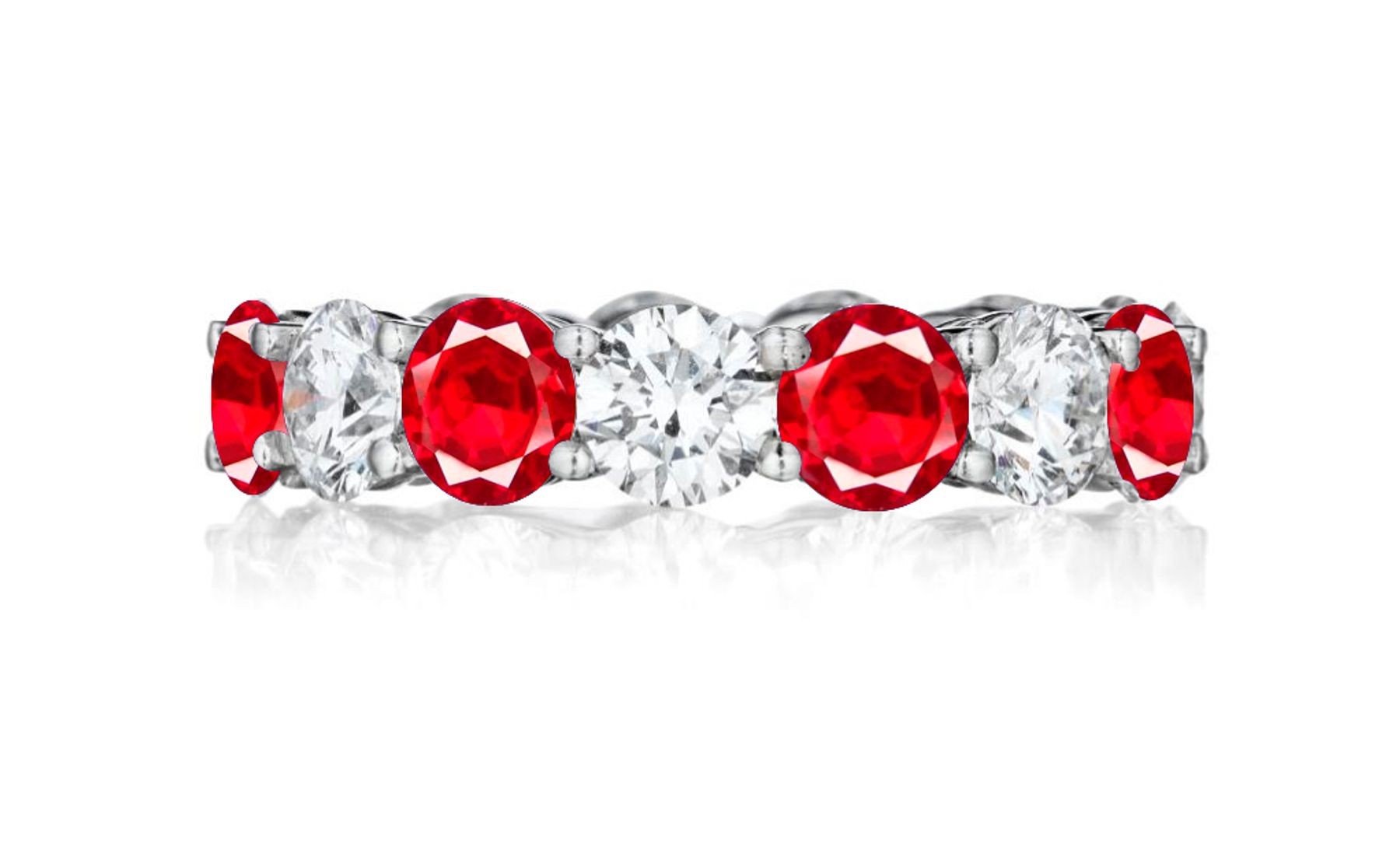 Precision Set Shared Prong Set Round Diamond & Red Pigeon Ruby Eternity Bands