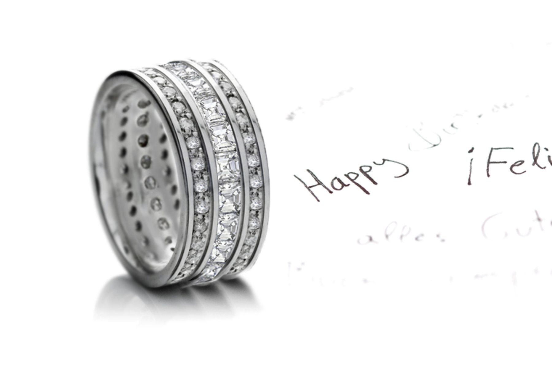 Stunning: Designer Three Row Diamond Eternity Anniversary Bands