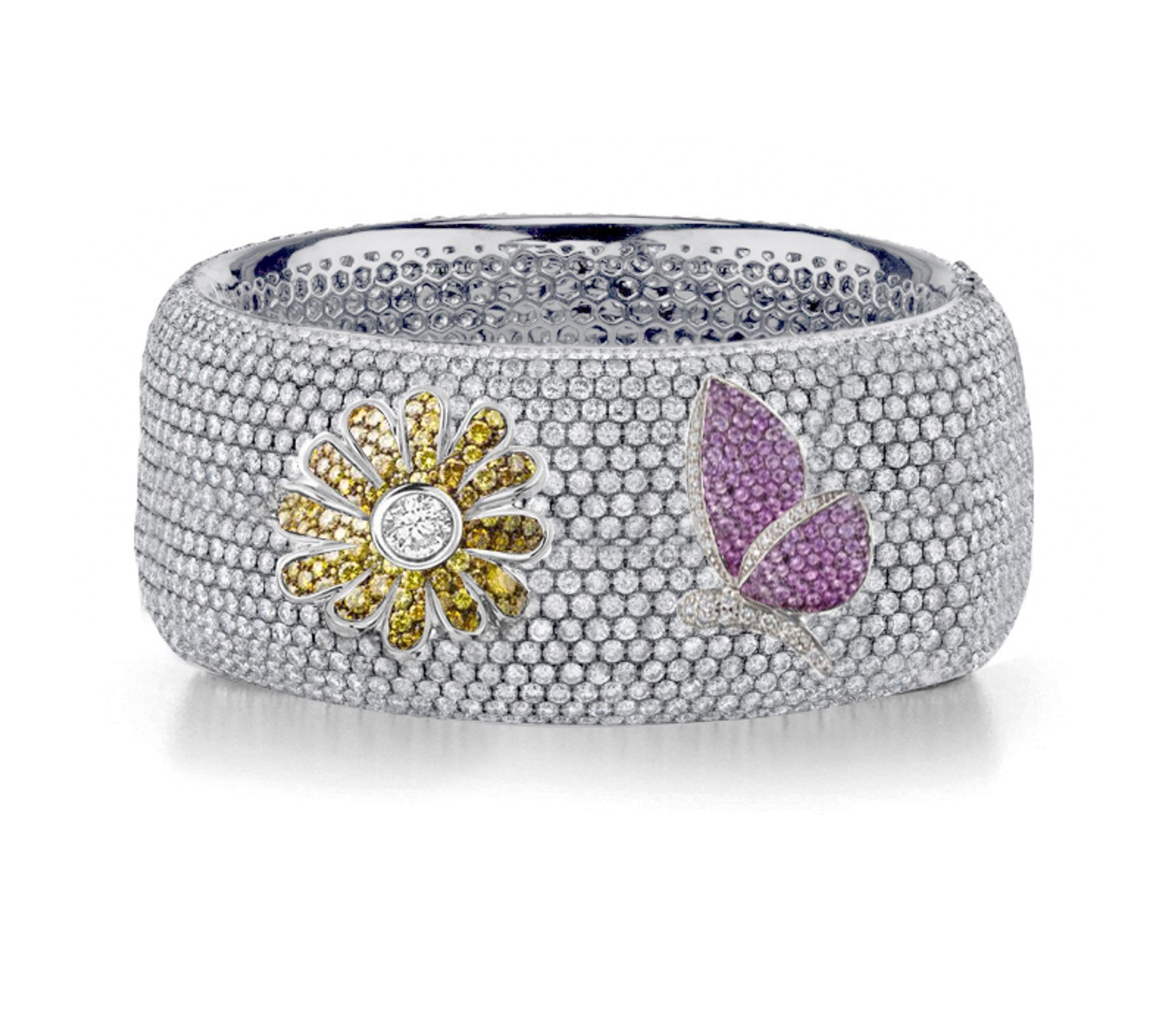 Delicate French pavee Sparkling Brilliant-Cut Round Diamonds & Vivid Multi-Colored Precious Stones Eternity Rings & Bands Featuring Butterflies, Moon & Stars