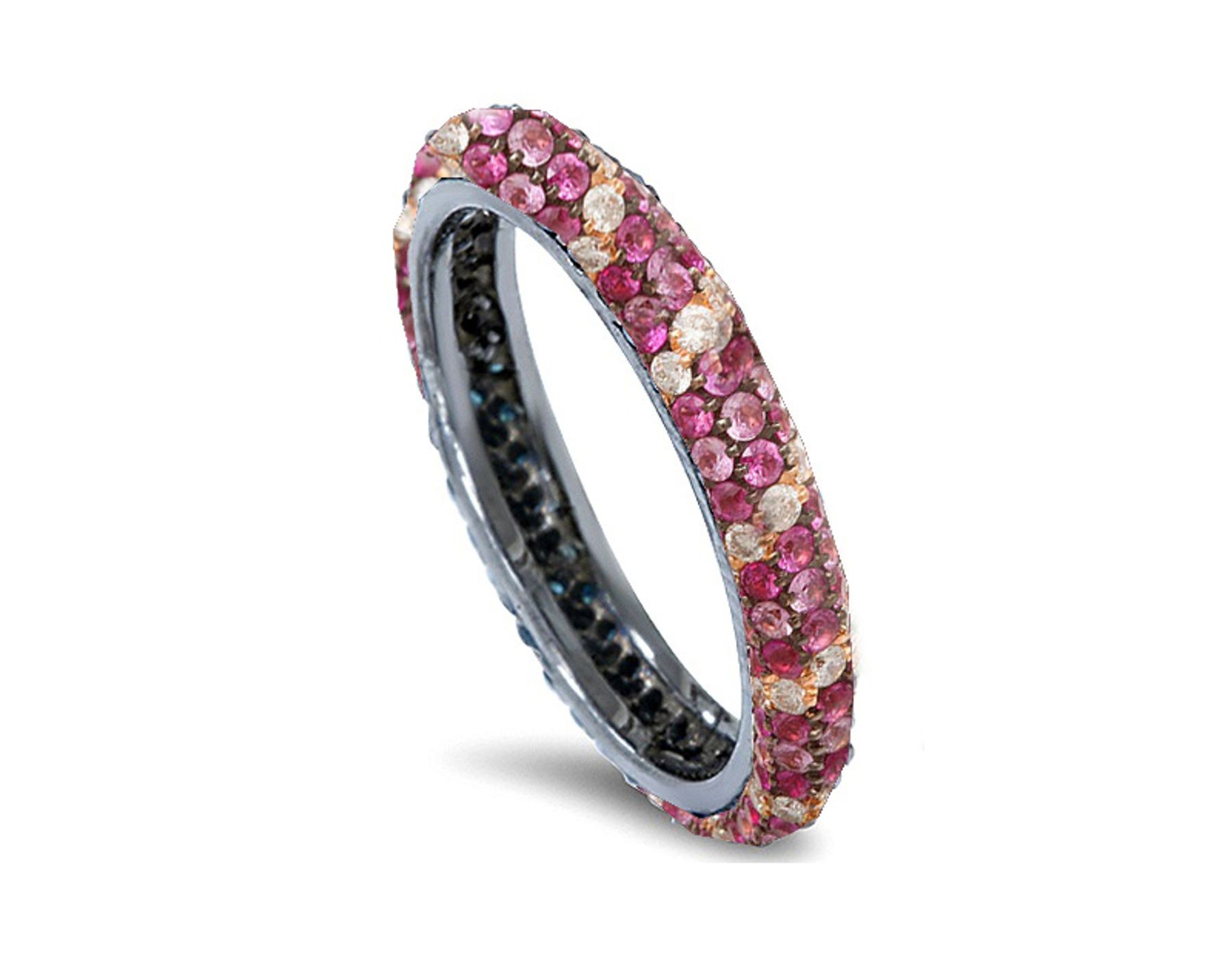 Delicate Women's Eternity Rings Featuring Multi-Colored Diamonds and Gemstones in Halo Precision Micro pave Settings